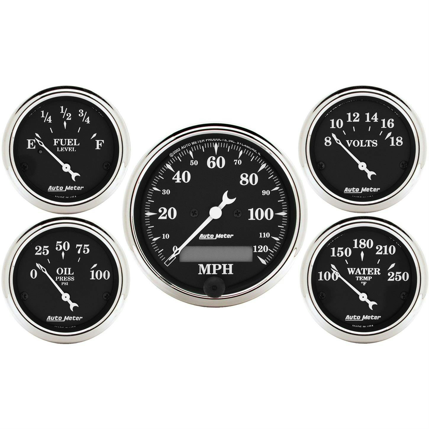AutoMeter 1709 Old Tyme Black 5 Piece Gauge Set,Elec. Speedometer