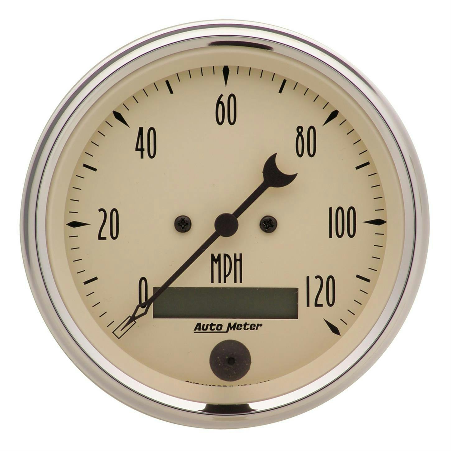 AutoMeter 1880 Speedo Gauge, 3 3/8 Inch, 120MPH, Antq Beige