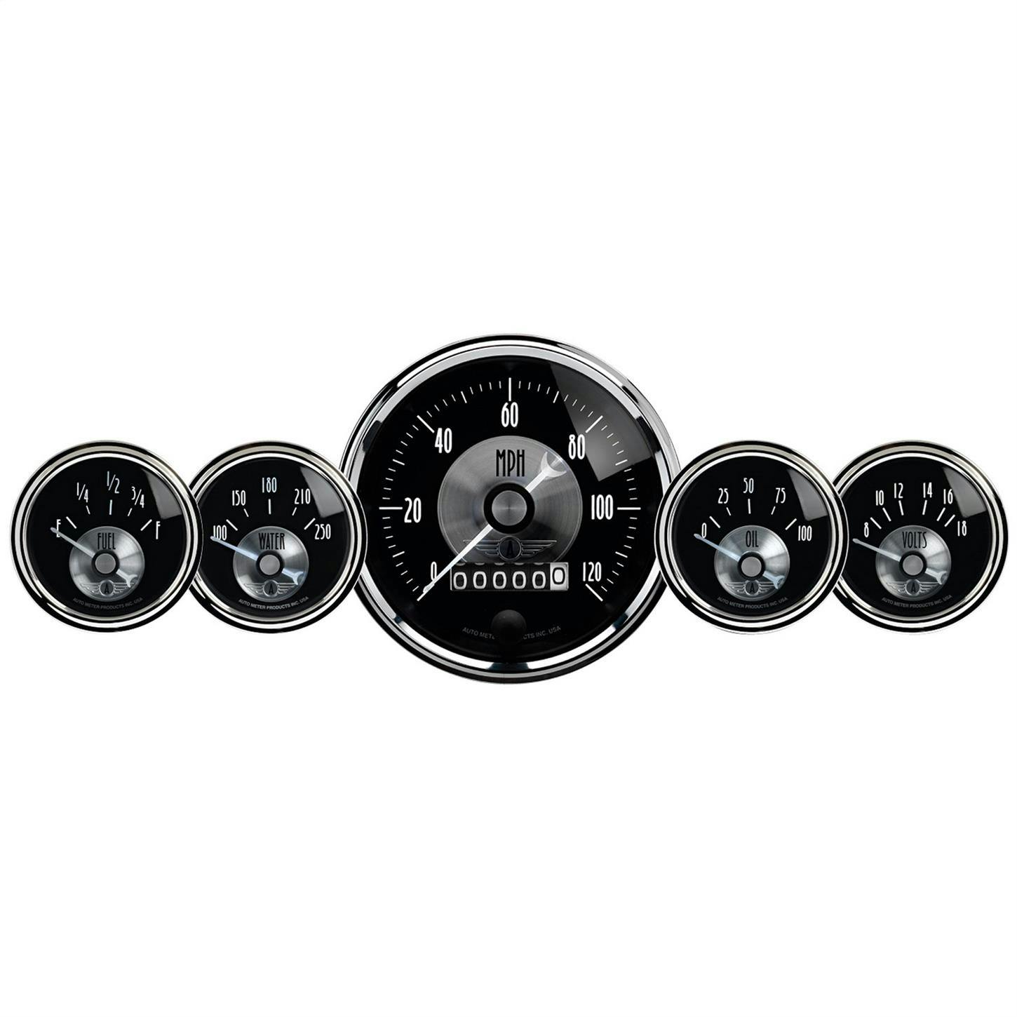 AutoMeter 2003 Gauge Kit, 5 Pc, Elec Speedo W/Wheel Odo, Black