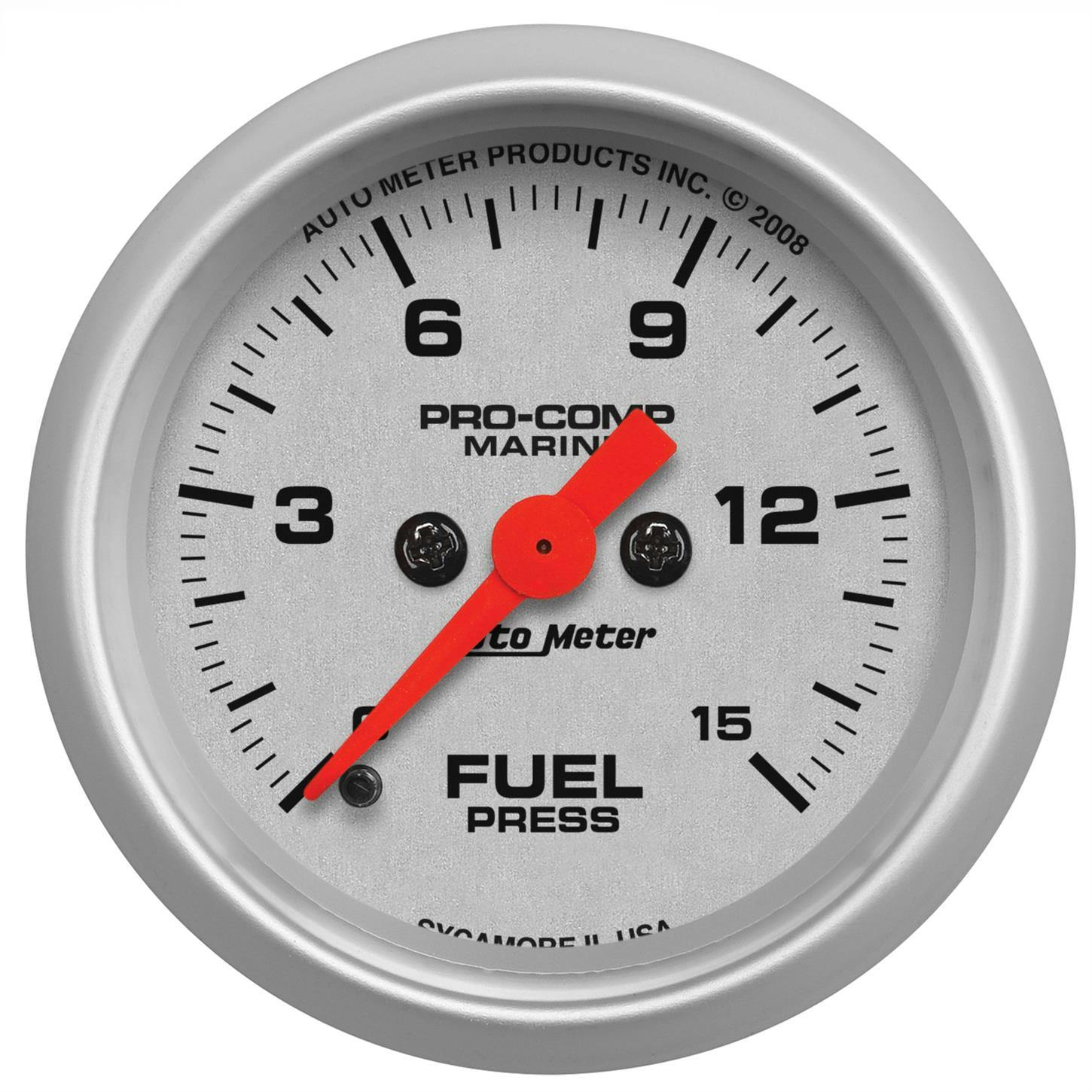 AutoMeter 200848-33 Fuel Pressure Gauge, 2 1/16 Inch, 15PSI, Slvr