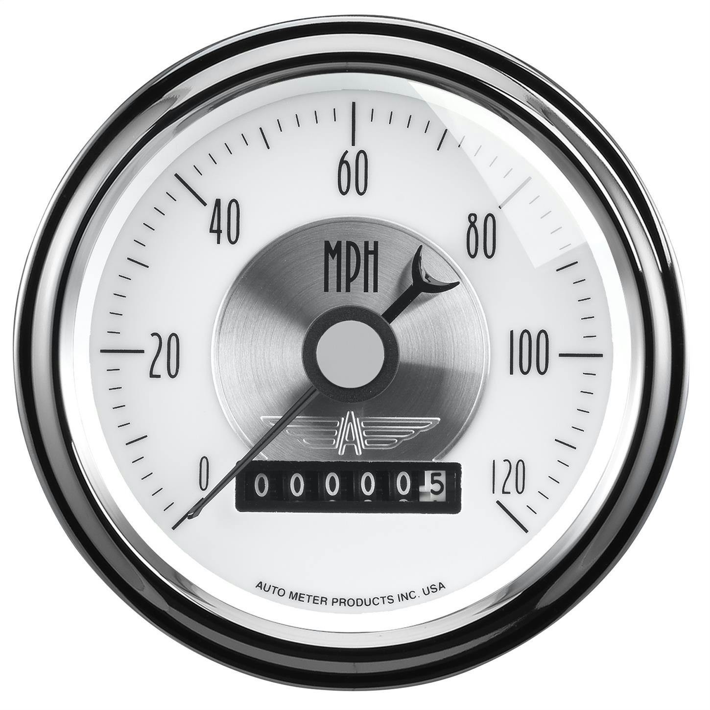 AutoMeter 2085 Speedo Gauge, 3 3/8 Inch, 120MPH, Prestige Pearl