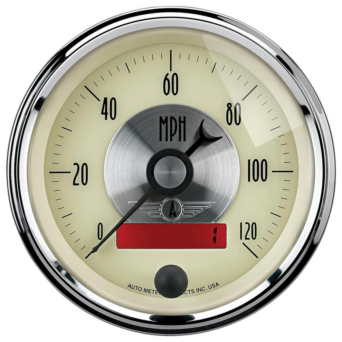 AutoMeter 2087 Speedo Gauge, 3 3/8 Inch, 120MPH, Antique Ivory