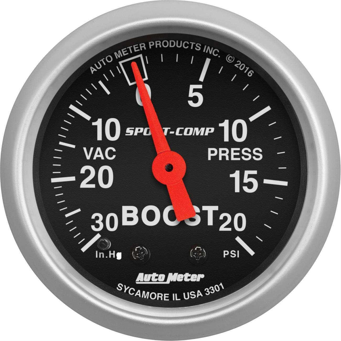 AutoMeter 3301 Sport-Comp Mechanical Boost/Vacuum Gauge, 2-1/16