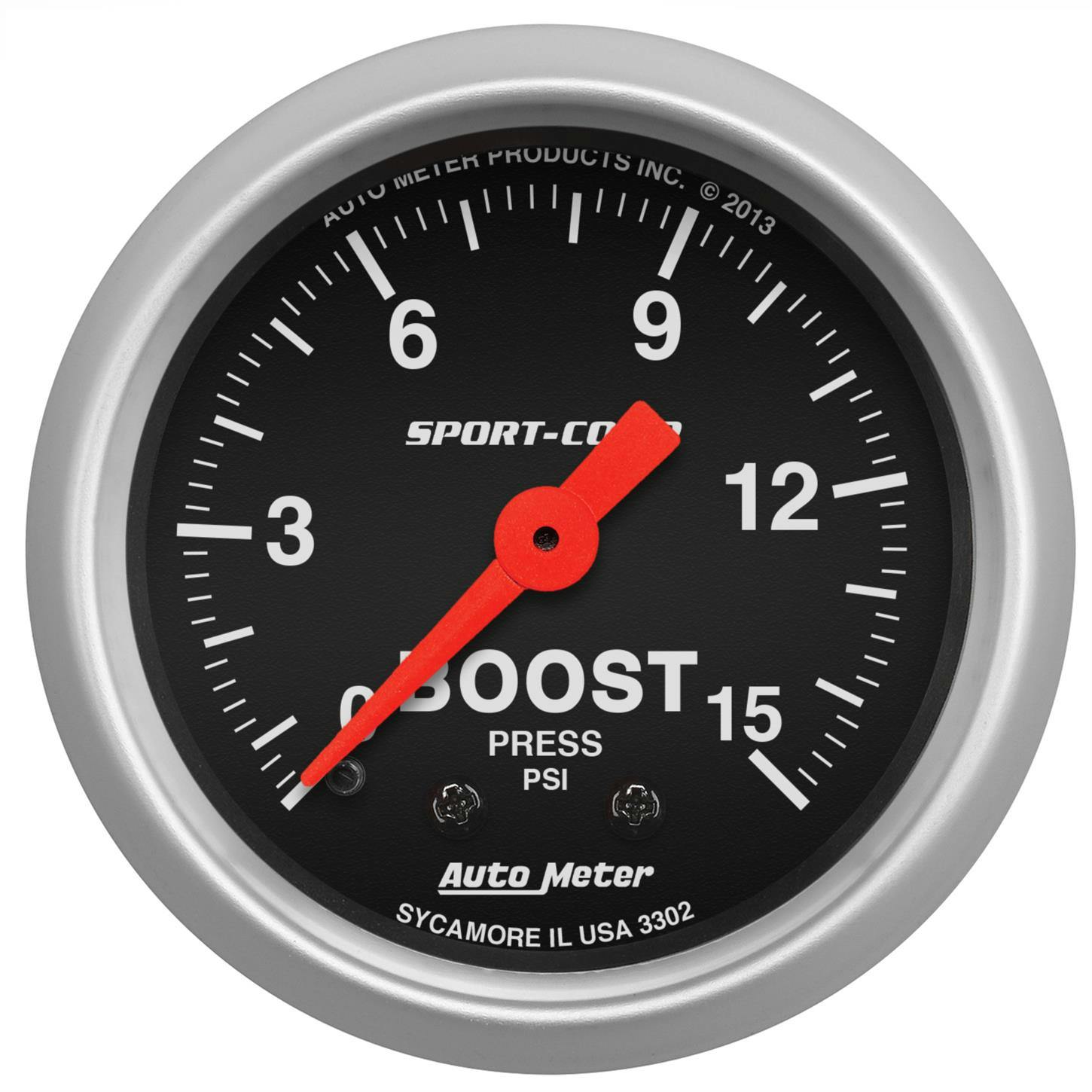 AutoMeter 3302 Sport-Comp Mechanical Boost Gauge, 15 PSI, 2-1/16