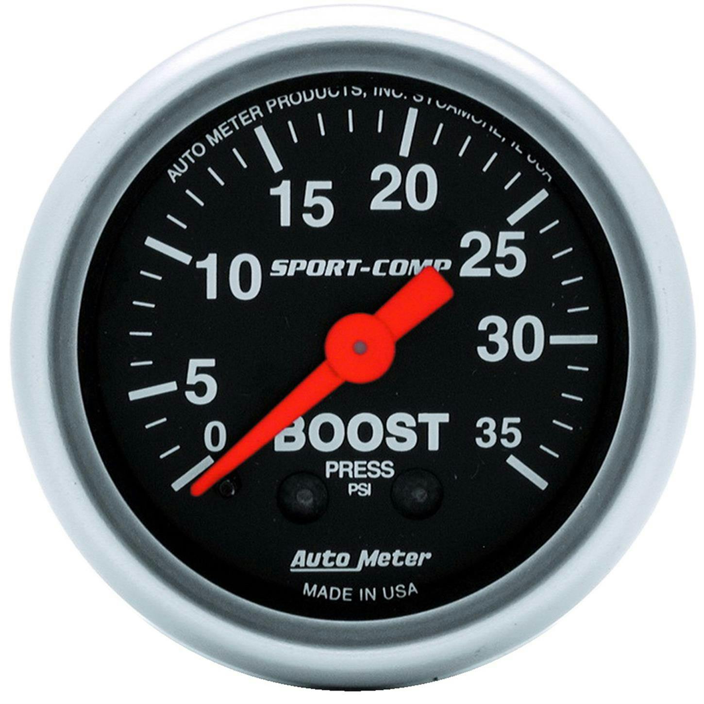 AutoMeter 3304 Sport-Comp Mechanical Boost Gauge, 35 PSI, 2-1/16