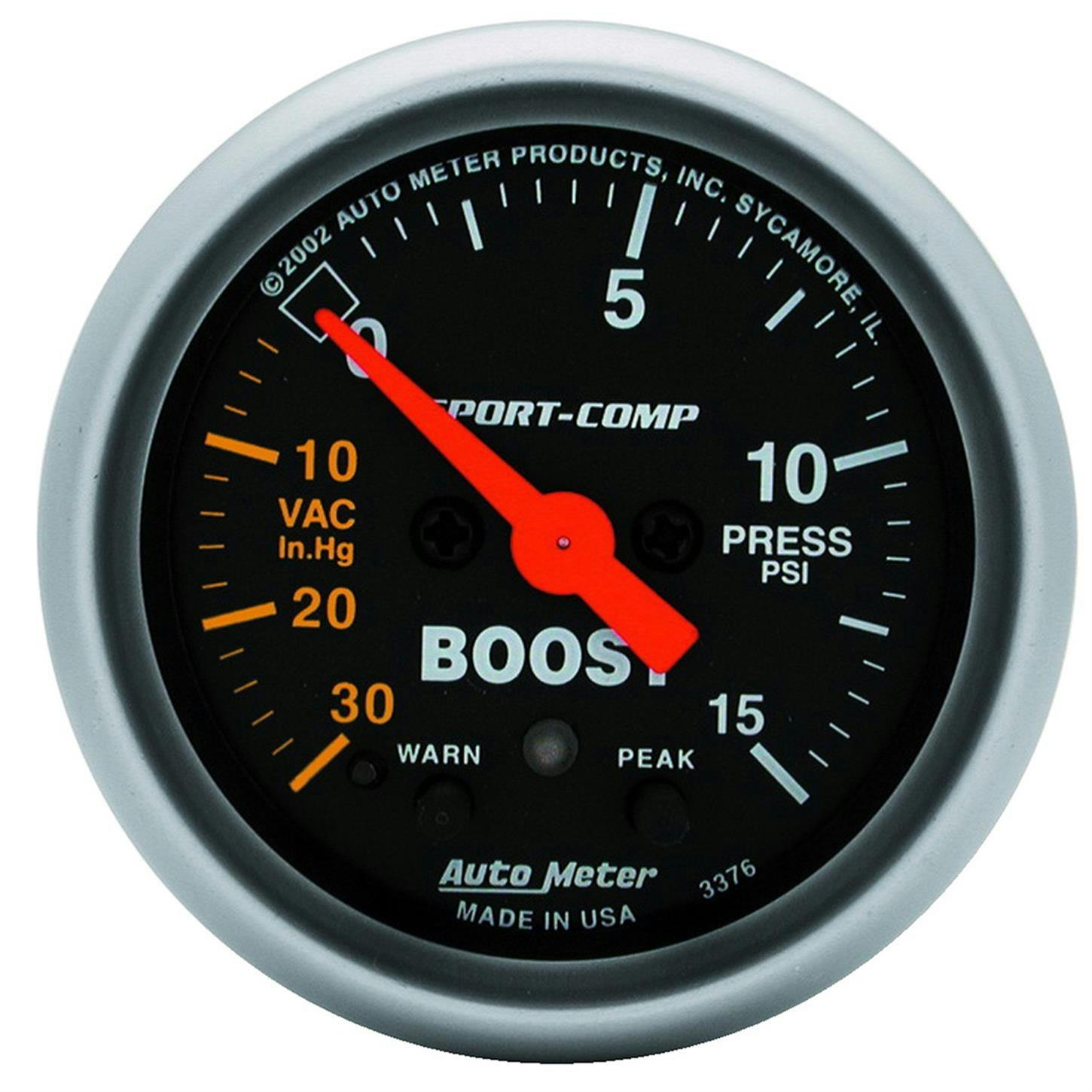 AutoMeter 3376 Vac/Boost, 2 1/16 Inch, W/Peak And Warning