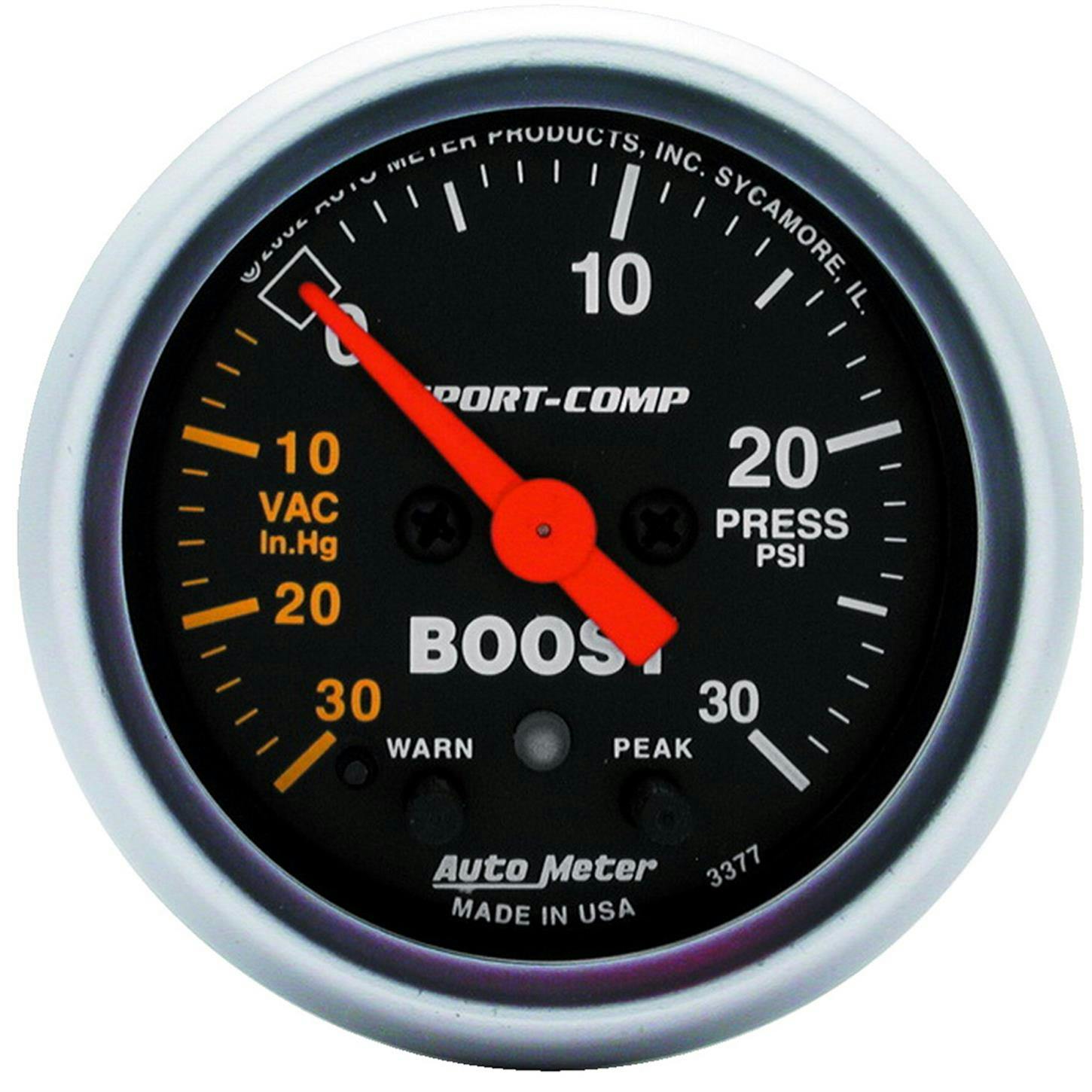 AutoMeter 3377 Vac/Boost, 2 1/16 Inch, W/Peak And Warning