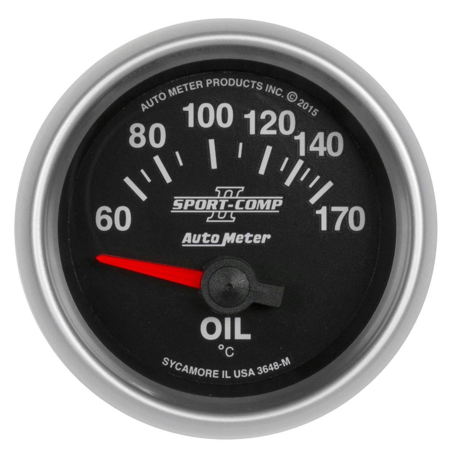 AutoMeter 3648-M Sport-Comp II Oil Temp Gauge, 2-1/16,60-170 Deg.