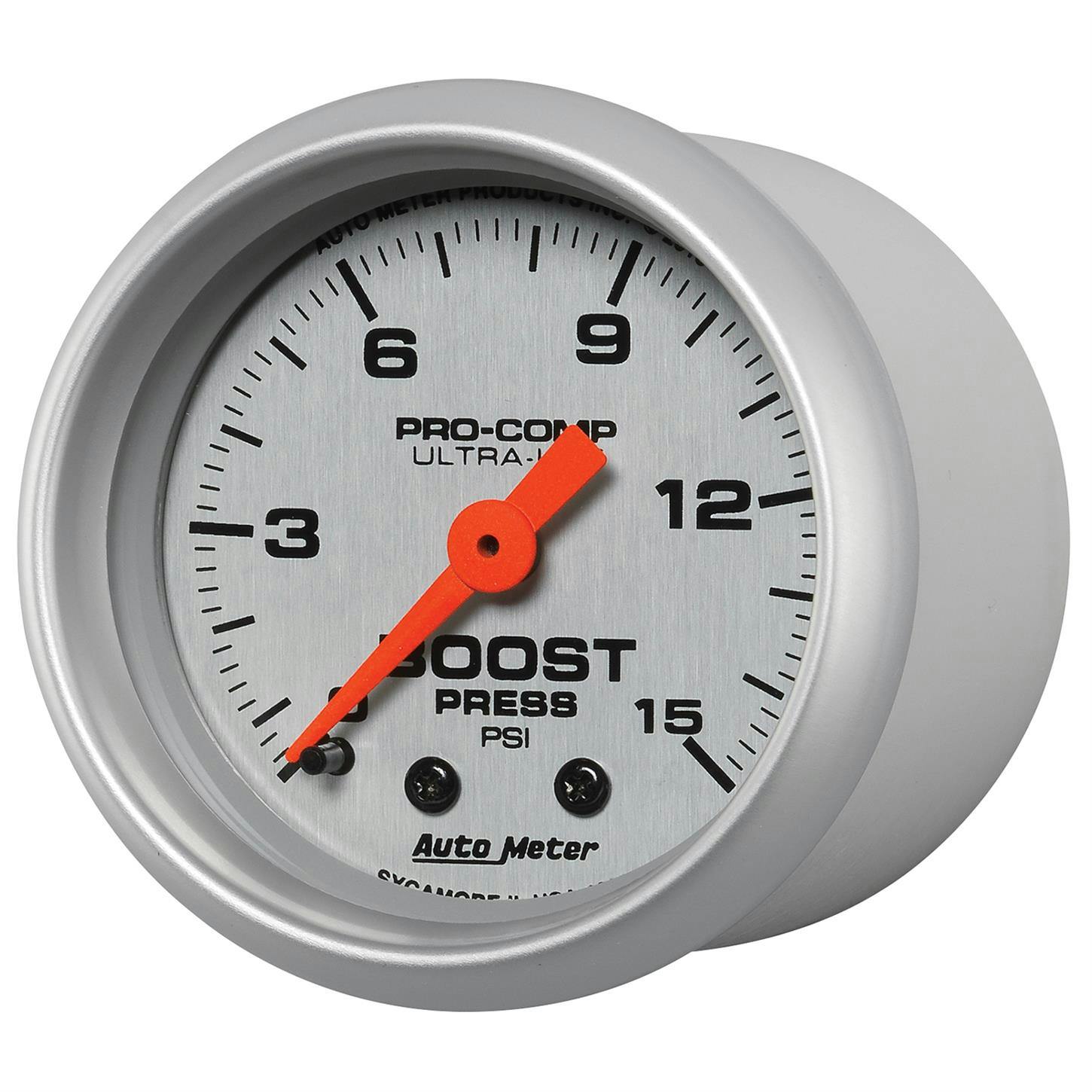 AutoMeter 4302 Ultra-Lite Mechanical Boost Gauge, 15 PSI, 2-1/16