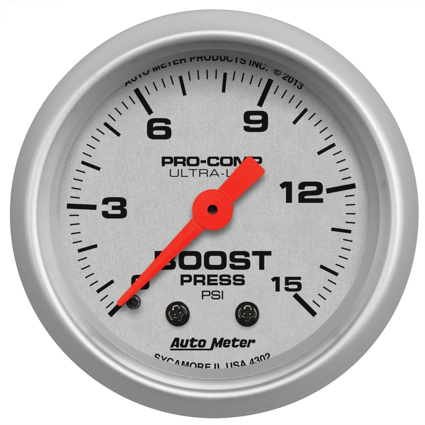 AutoMeter 4302 Ultra-Lite Mechanical Boost Gauge, 15 PSI, 2-1/16