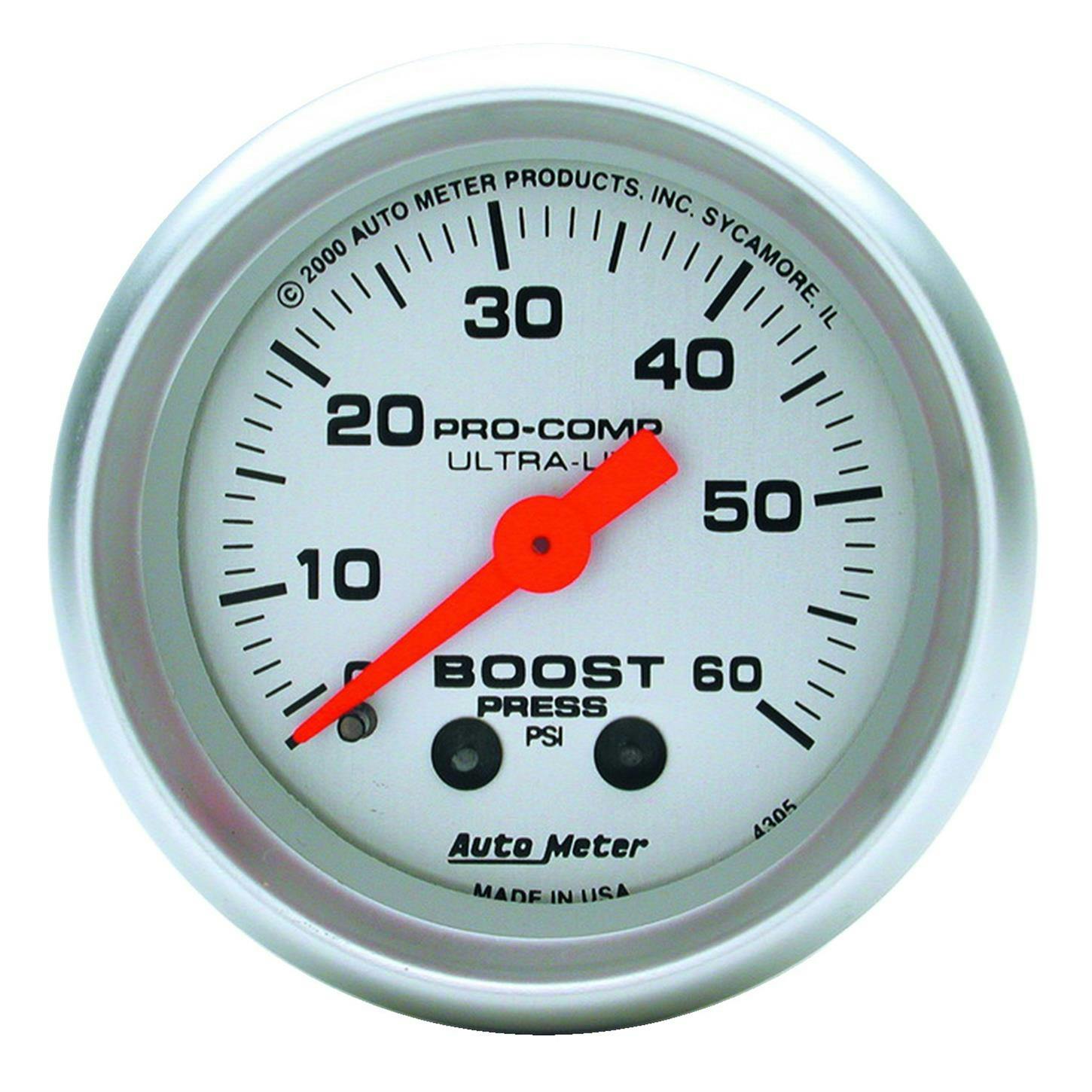 AutoMeter 4305 Ultra-Lite Mechanical Boost Gauge, 60 PSI, 2-1/16