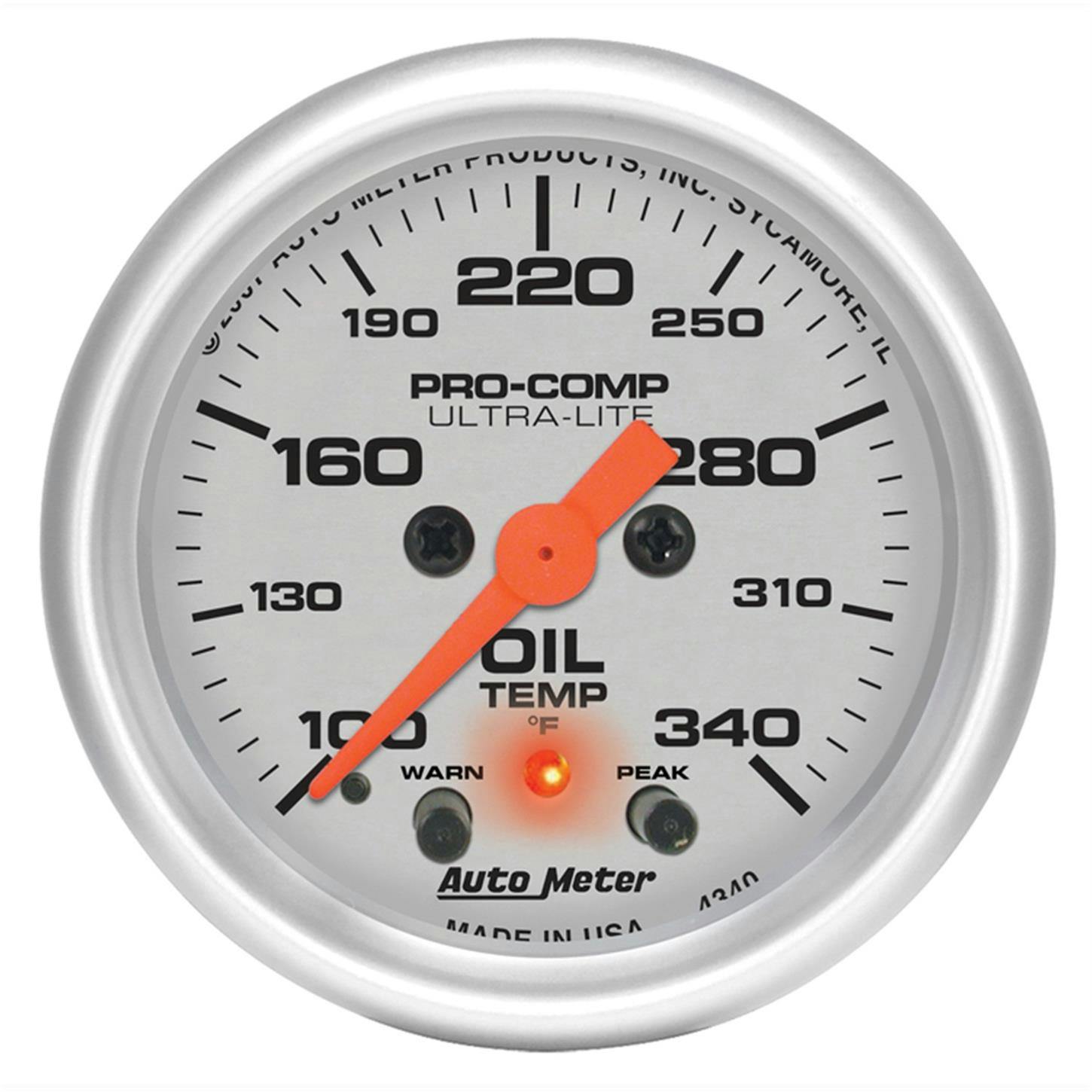 AutoMeter 4340 Oil Temp Gauge, 2 1/16 Inch, 340 Deg., Ultra-Lite