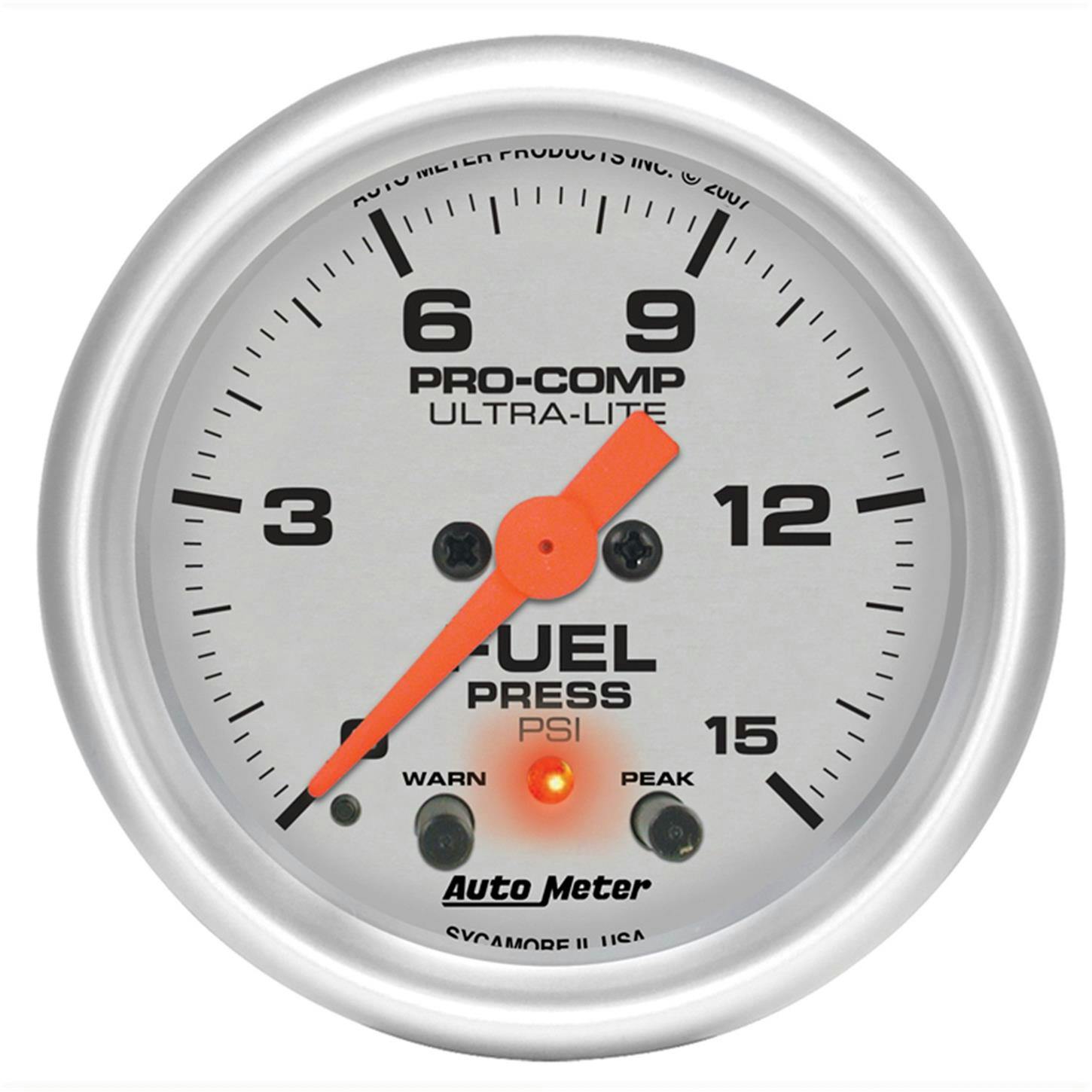 AutoMeter 4367 Fuel Pressure Gauge, 2 1/16 Inch, 15PSI, UL