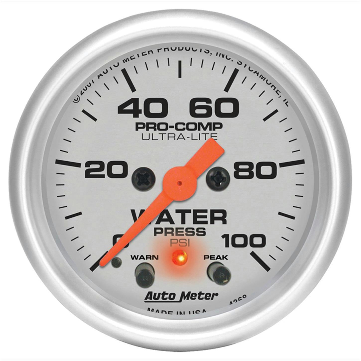 AutoMeter 4368 Water Pressure Gauge, 2 1/16 Inch, 100PSI, UL