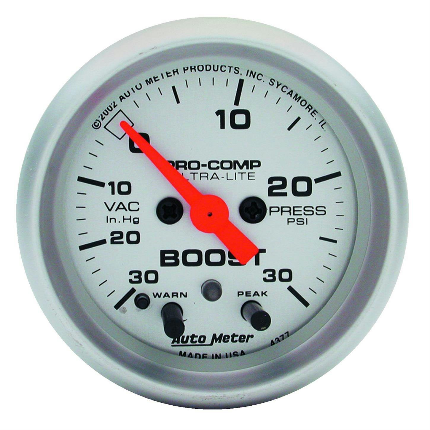 AutoMeter 4376 Vac/Boost, 2 1/16 Inch W/Peak And Warn, Ultra-Lite