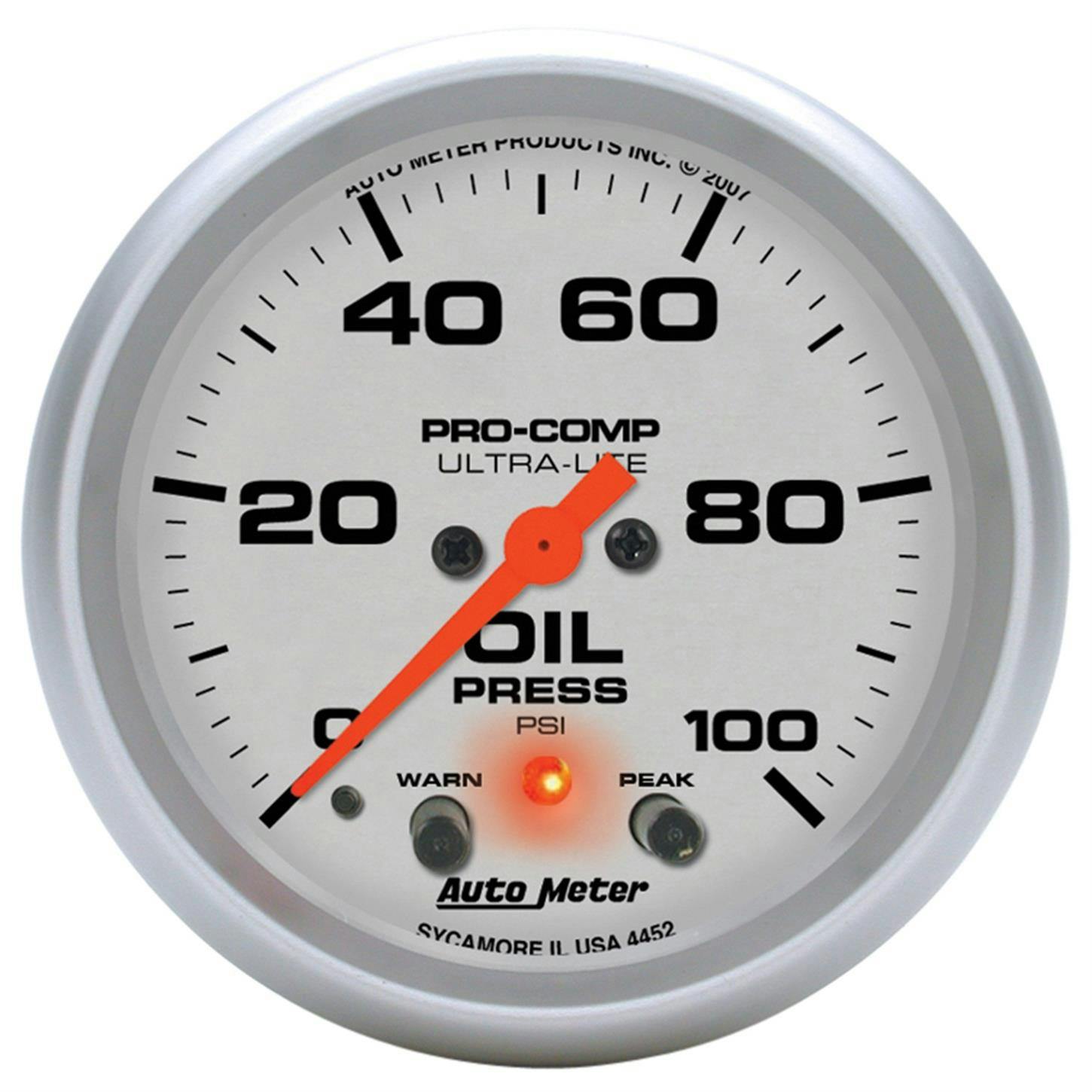 AutoMeter 4452 Oil Pressure Gauge, 2 5/8 Inch, 100PSI, Ultra-Lite