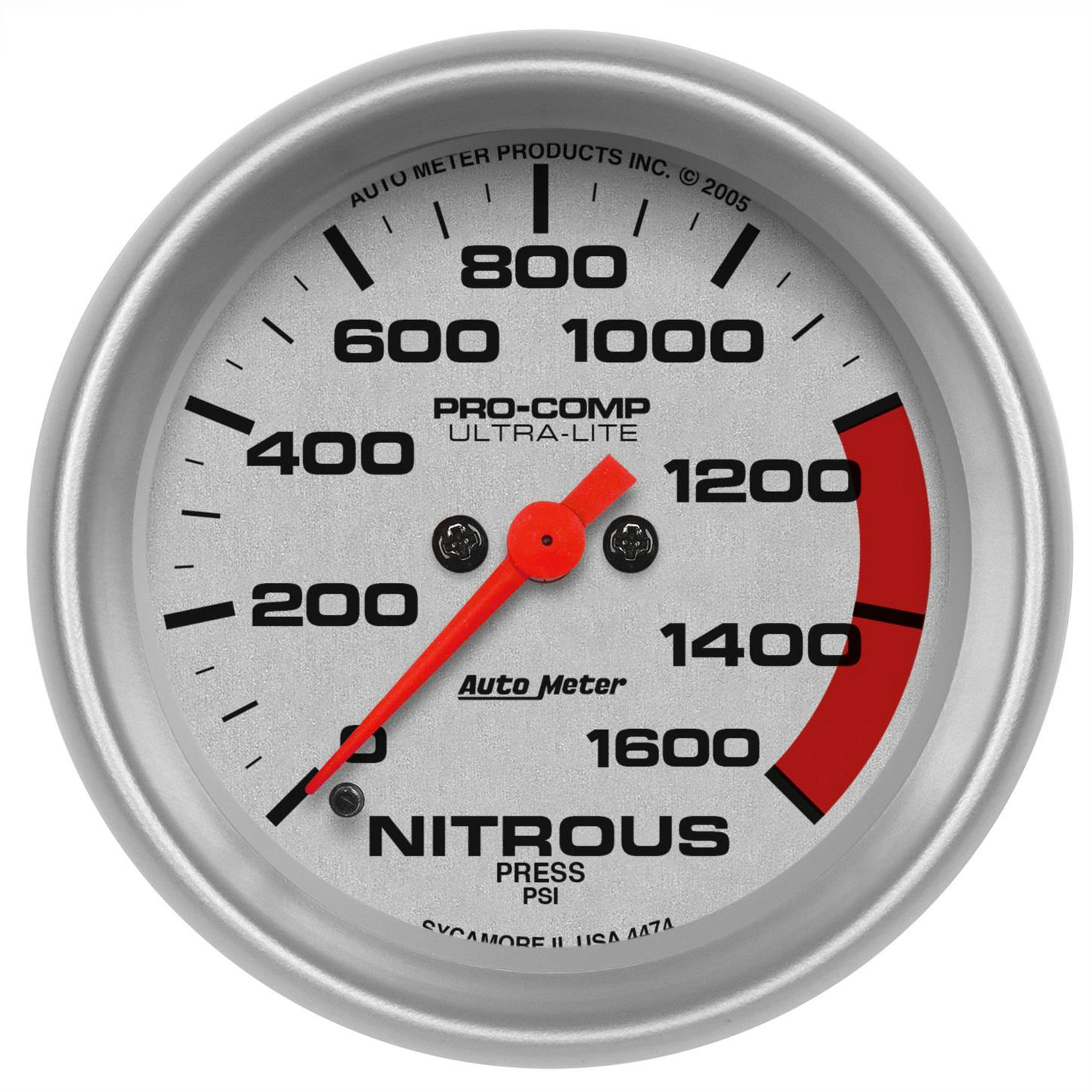 AutoMeter 4474 Nitrous Pressure Gauge, 2 5/8 Inch, 1600PSI, UL