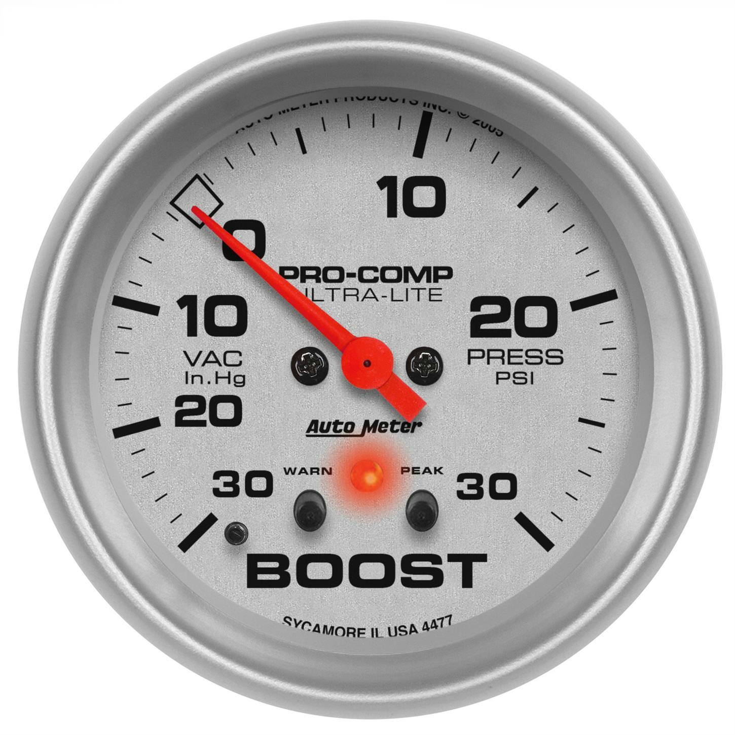 AutoMeter 4477 Vac/Boost, 2 5/8 Inch W/Peak And Warn, Ultra-Lite