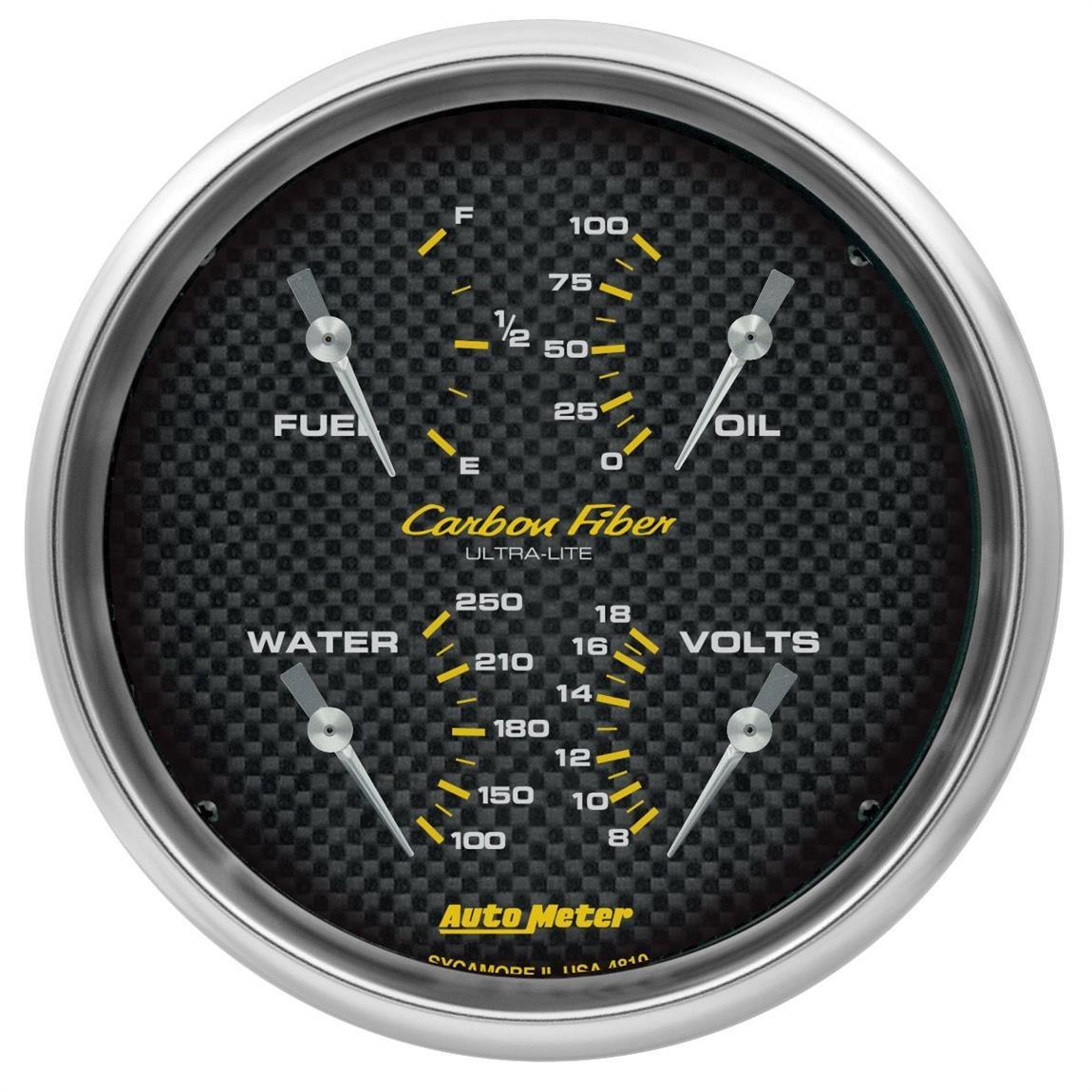 Autometer 4810 5 Inch Quad Gauge, Carbon Fiber