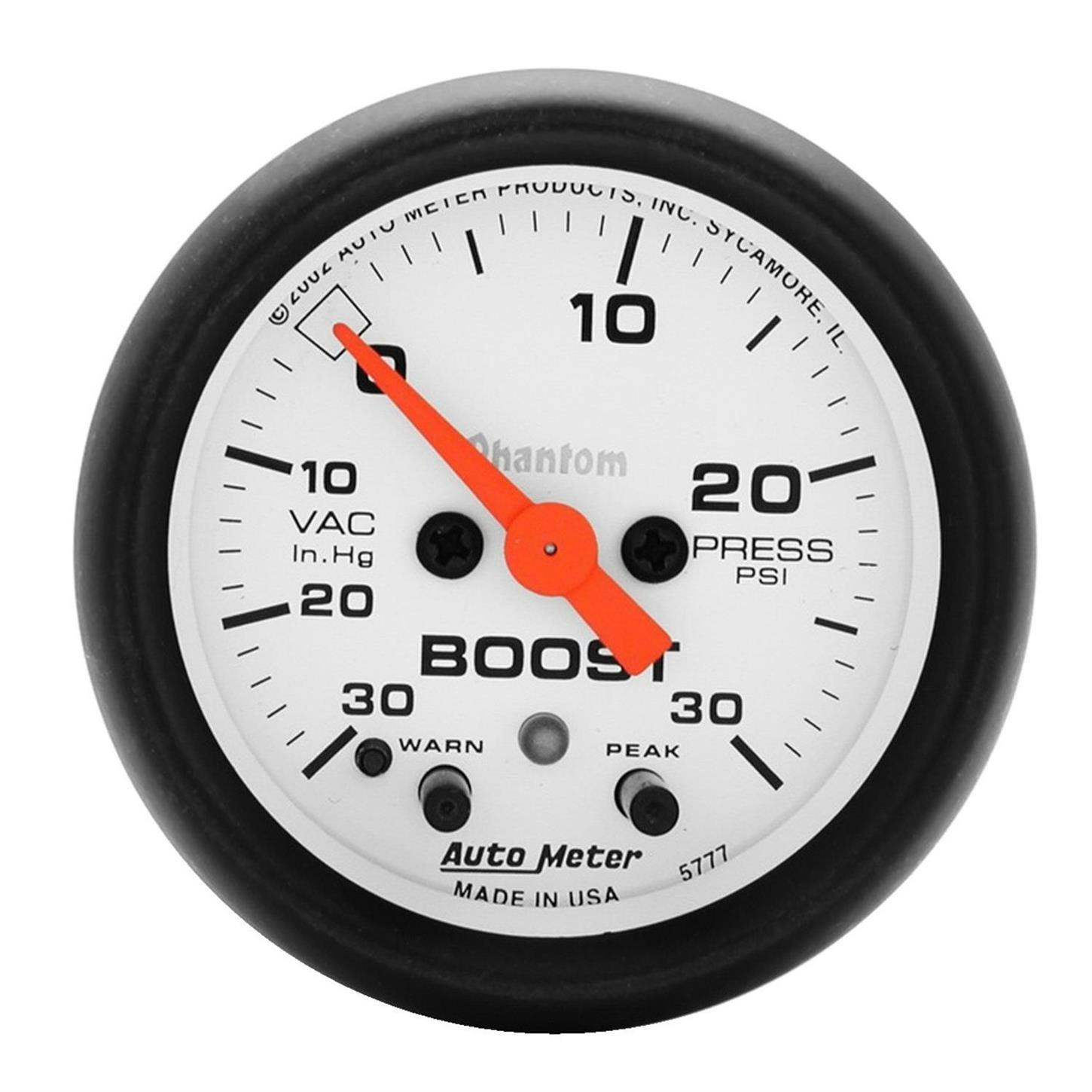 AutoMeter 5777 Vac/Boost, 2 1/16 Inch, W/Peak And Warn, Phantom