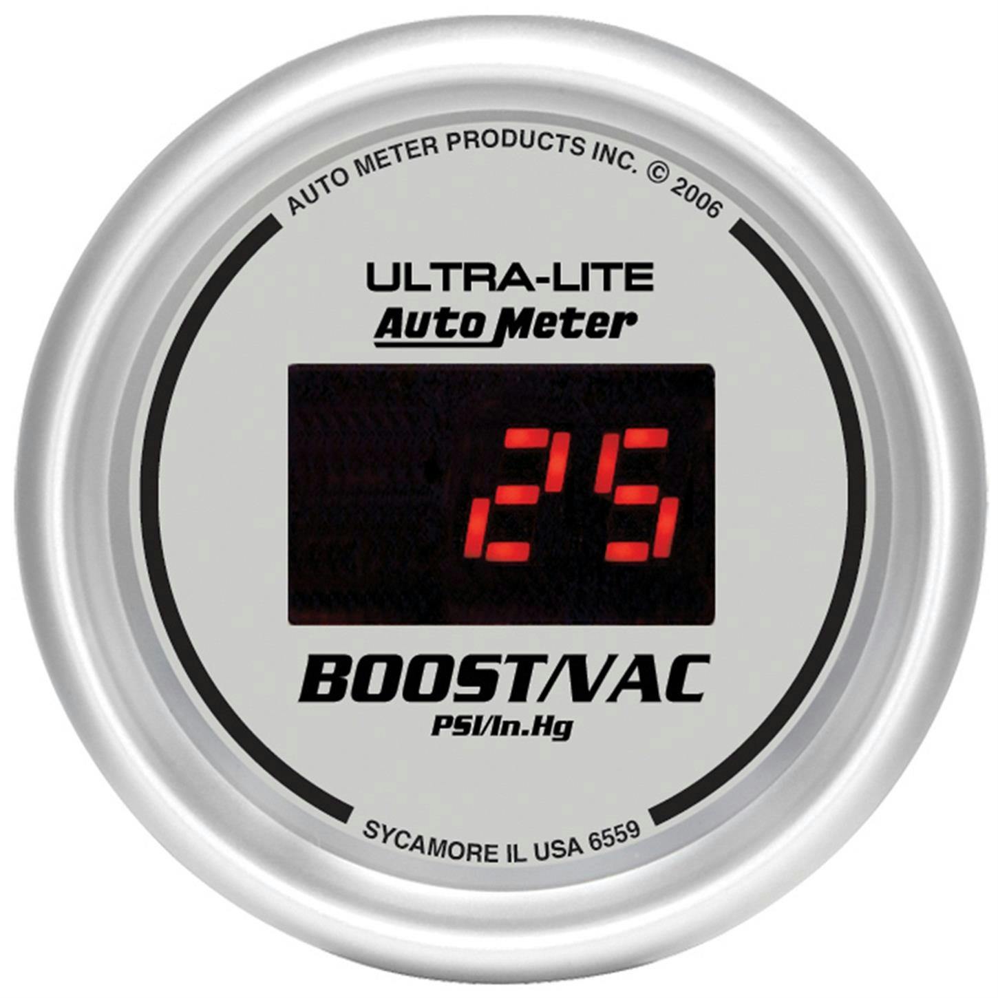 AutoMeter 6559 Vac/Boost, 2 1/16 Inch, Silver Dial, Red Led