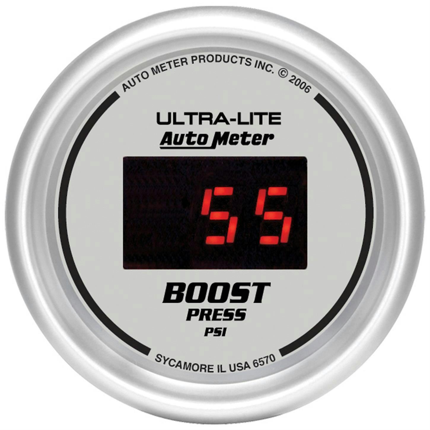 AutoMeter 6570 Boost, 2 1/16 Inch, 60PSI, Silver Dial W/ Red Led