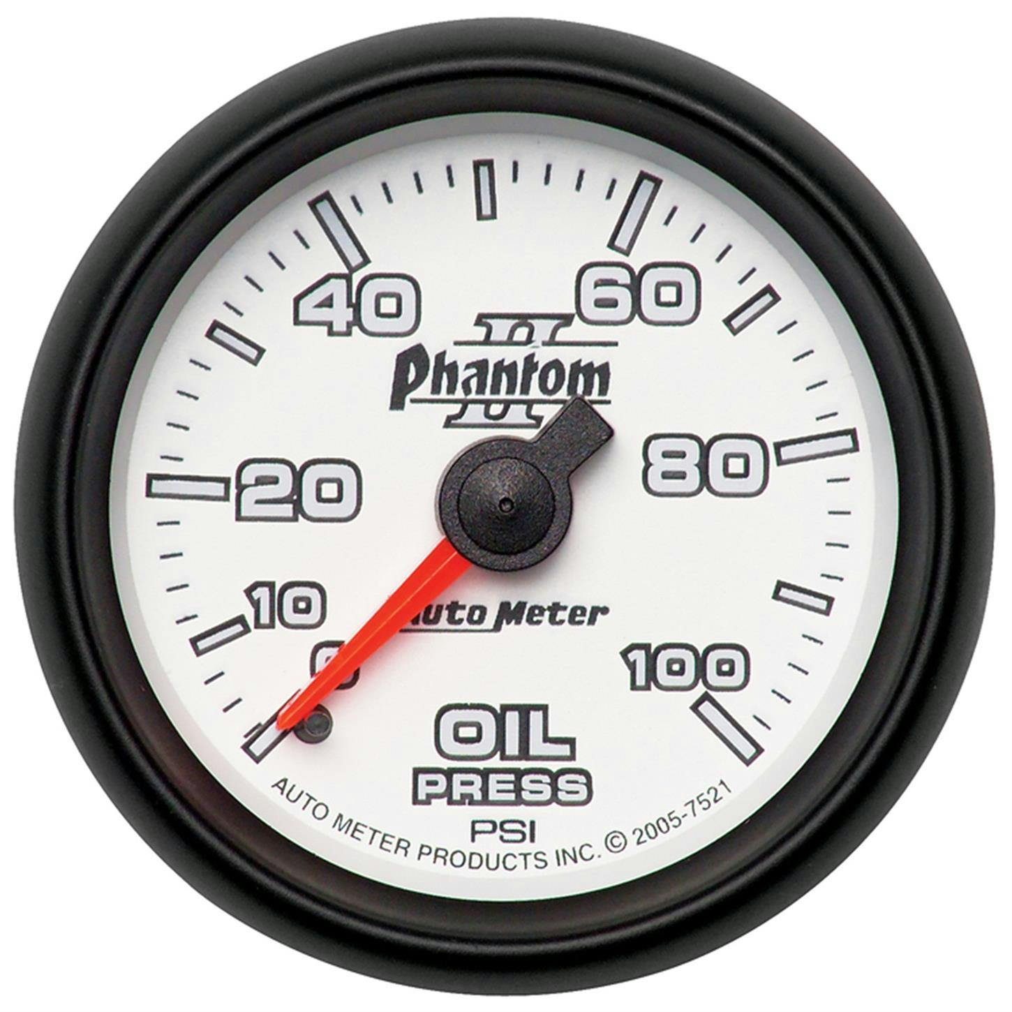 AutoMeter 7521 Phantom II Mechanical Oil Press. Gauge, 2-1/16