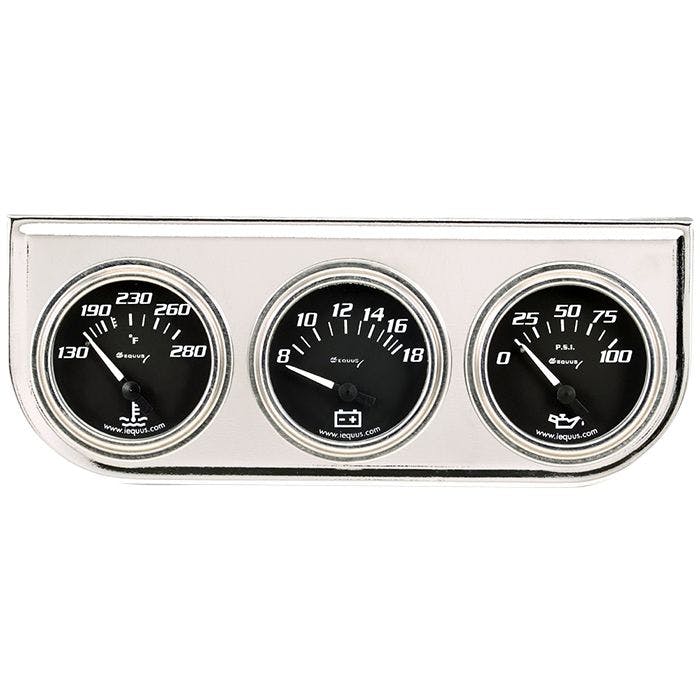 Equus E7200 7000 Series 2 Inch Chrome 3-Gauge Set, OP/WT/Volt