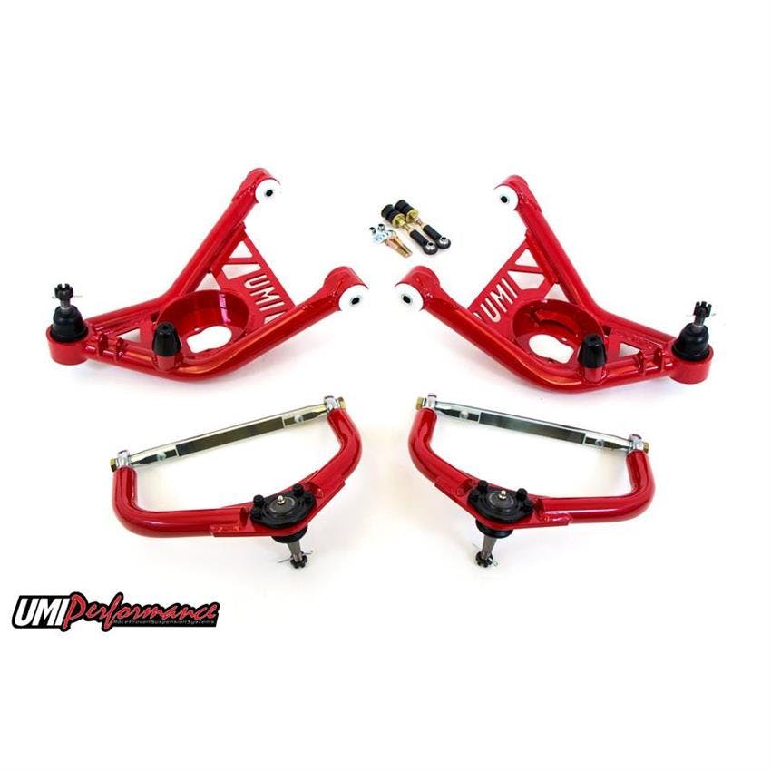 UMI 265256-1-R 70-81 F-Body Adj Tubular Front A-Arms, Delrin, Red