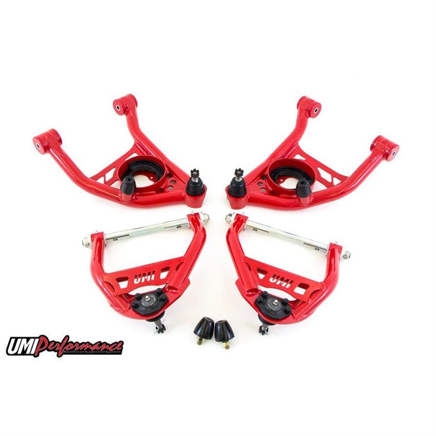UMI 403133-1-R 64-72 A-Body Front A-Arms, Tall Ball Joints, Red