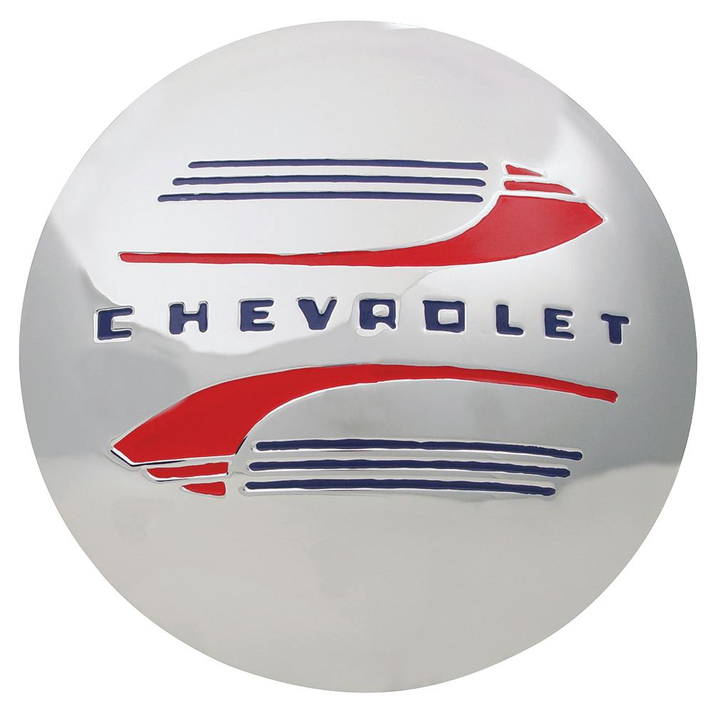 Wheel Vintiques 2032 1941-47 Chevy Cap, Chrome/Red/Blue, 7 In