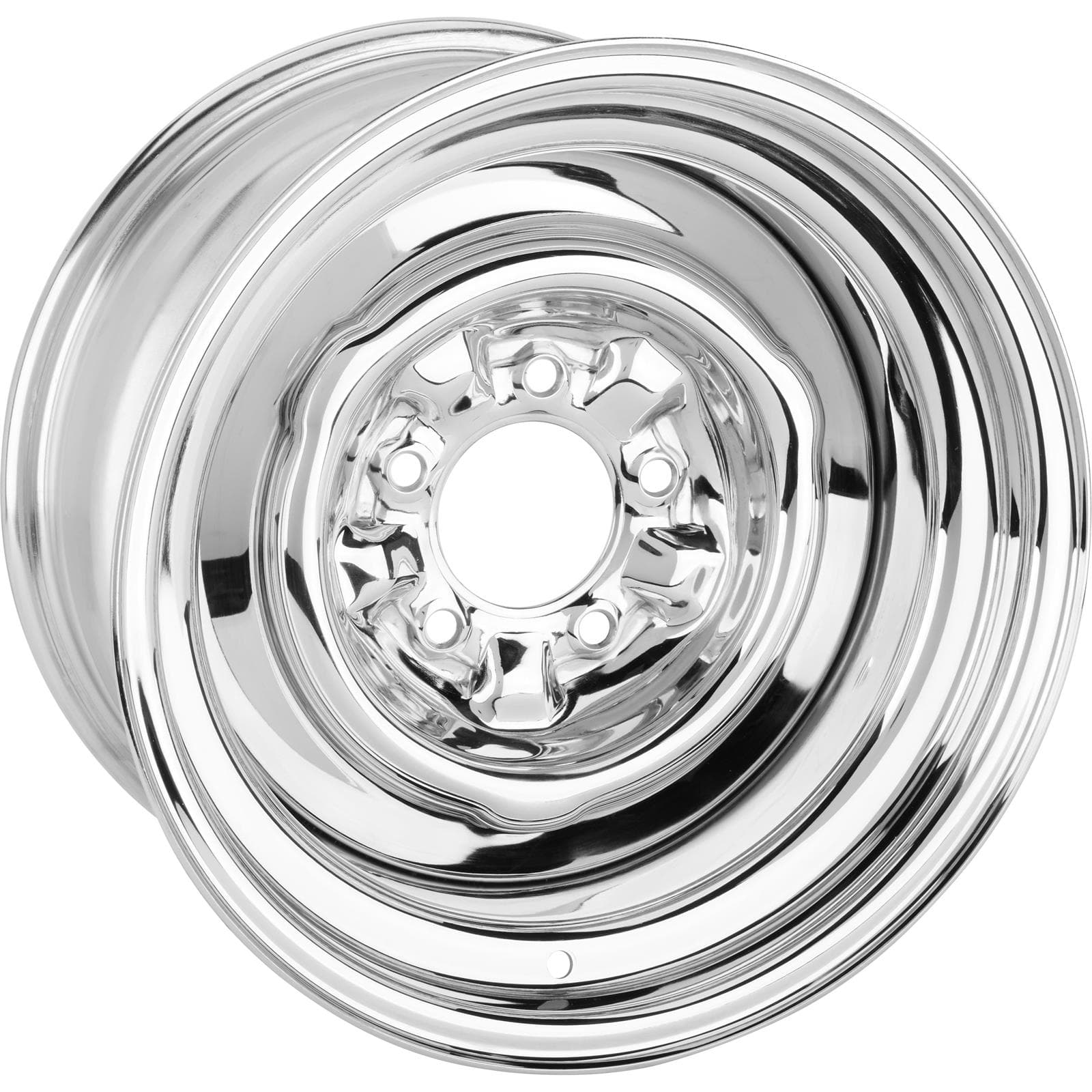 O/E Style Hot Rod Chrome Steel Wheel 15x8, 5 on 4.75, 4.25 BS