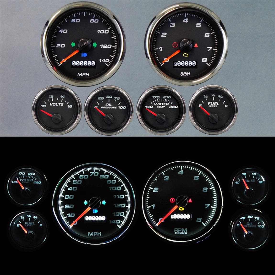 New Vintage USA 01649-91 Performance 6 Gauge Kit Black