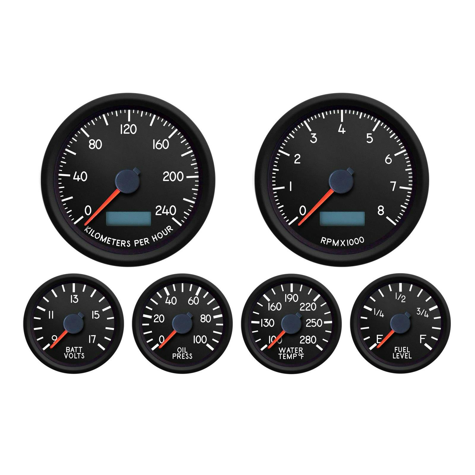 New Vintage USA 44649-01M 6 Gauge Aviator Series 3 3/8" Kit KM/H