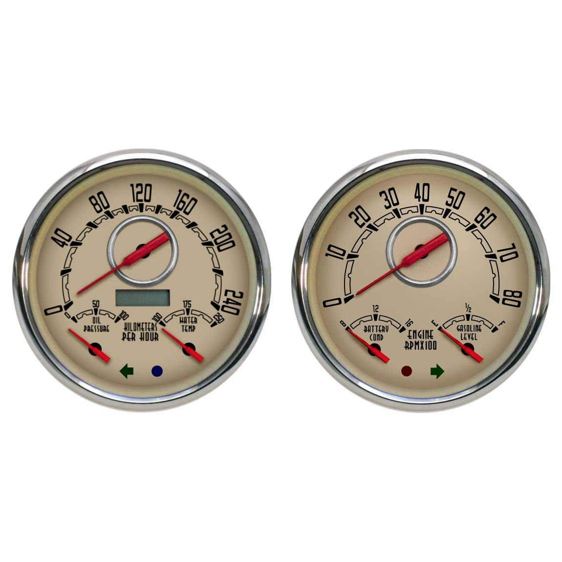 New Vintage USA 47372-02M Woodward 2 Gauge Kit KM/H 47-53 Chevy