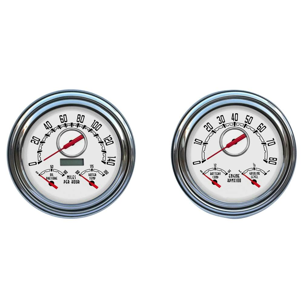 New Vintage USA 47372-03 Woodward 2 Gauge Kit White 47-53 Chevy