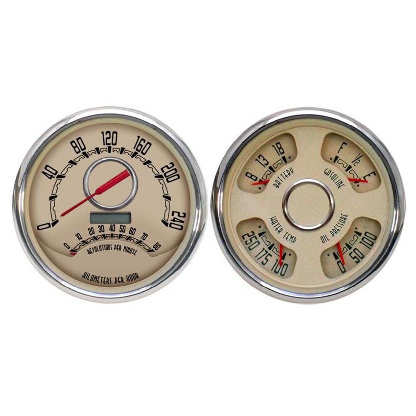 New Vintage USA 47373-02M Woodward 2 Gauge Kit KM/H 47-53 Chevy