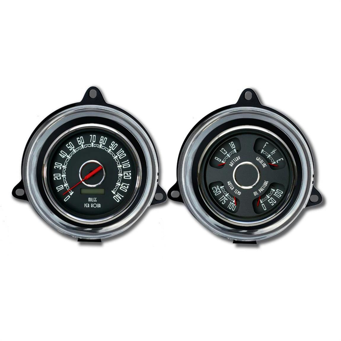 New Vintage USA 54371-01 Woodward 2 Gauge Kit Black 1954 Chevy