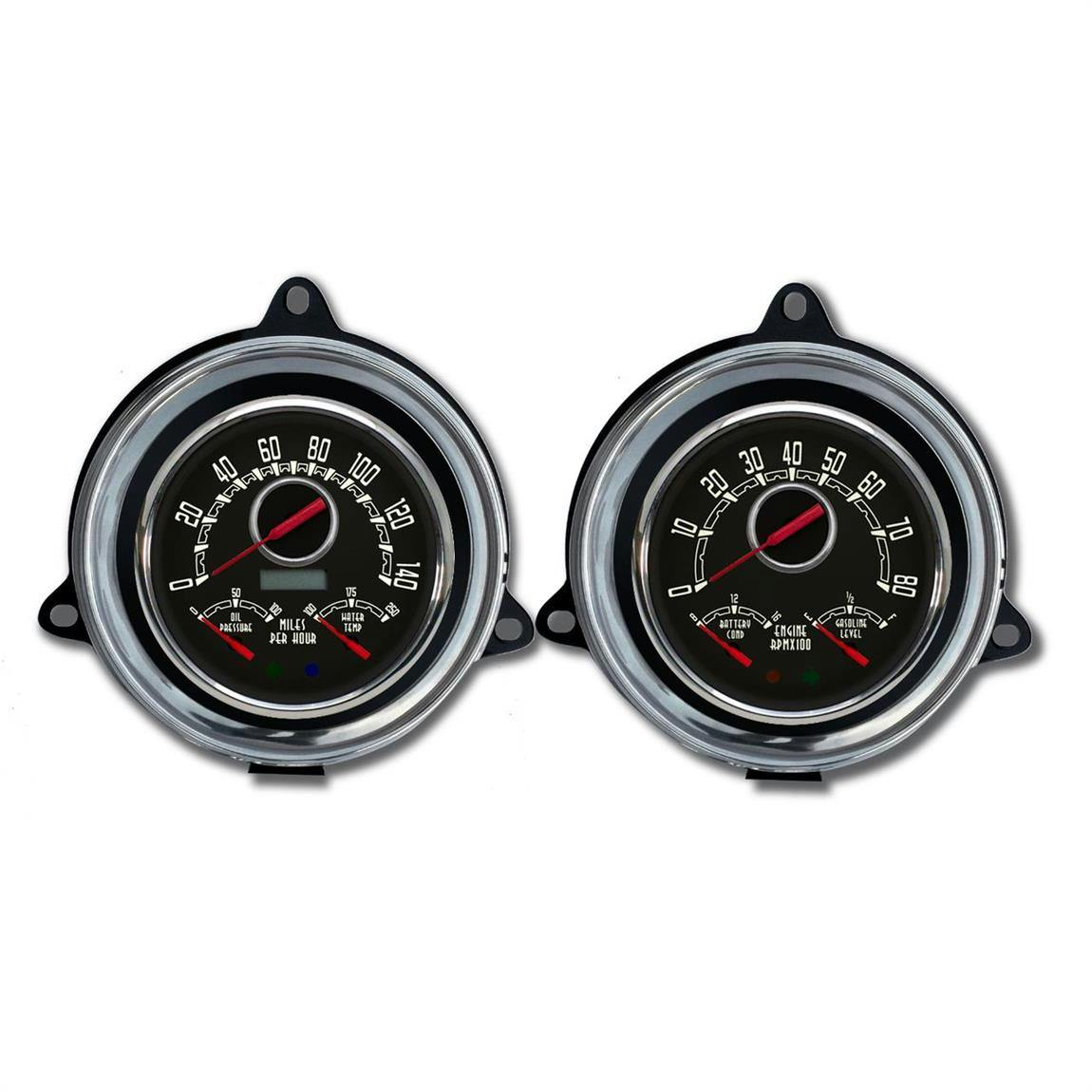 New Vintage USA 54372-01 Woodward 2 Gauge Kit Black 1954 Chevy