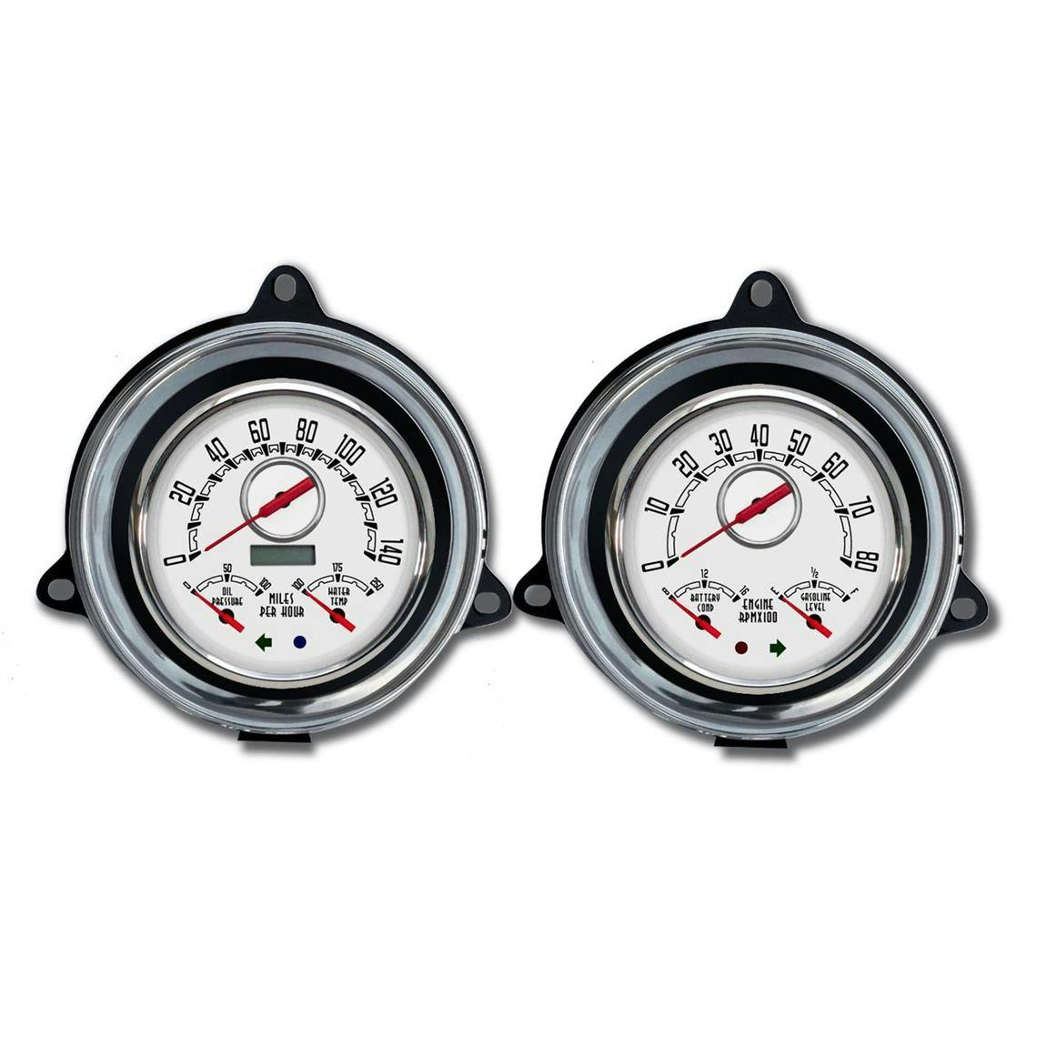 New Vintage USA 54372-03 Woodward 2 Gauge Kit White 1954 Chevy
