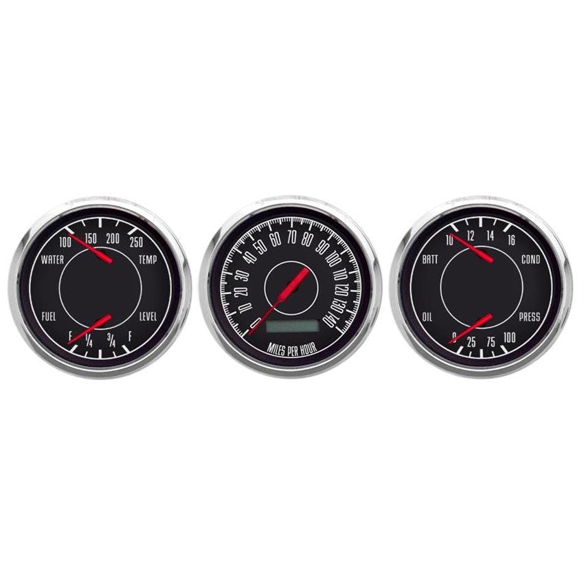 New Vintage USA 67336-01 3 Gauge Kit 1967 Series 3 3/8" Black