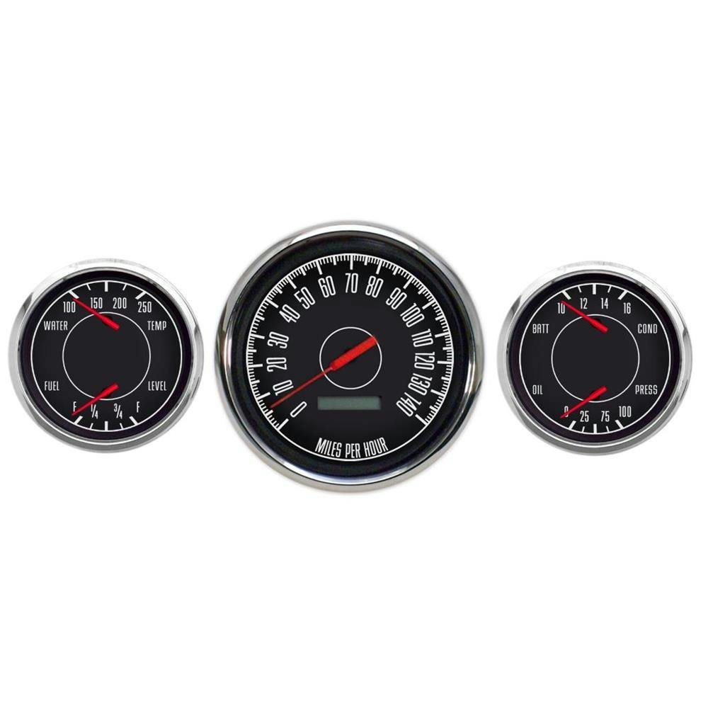 New Vintage USA 67385-01 3 Gauge Kit 1967 Series 4 3/8" Black