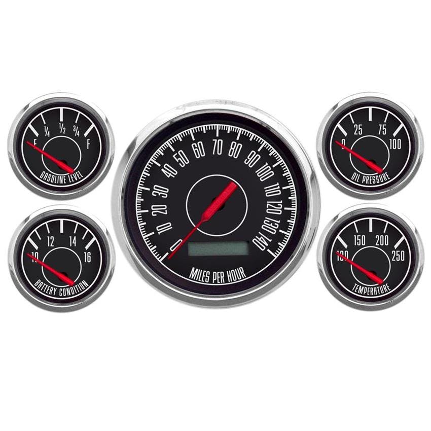 New Vintage USA 67519-01 5 Gauge Kit 1967 Series 3 3/8" Black