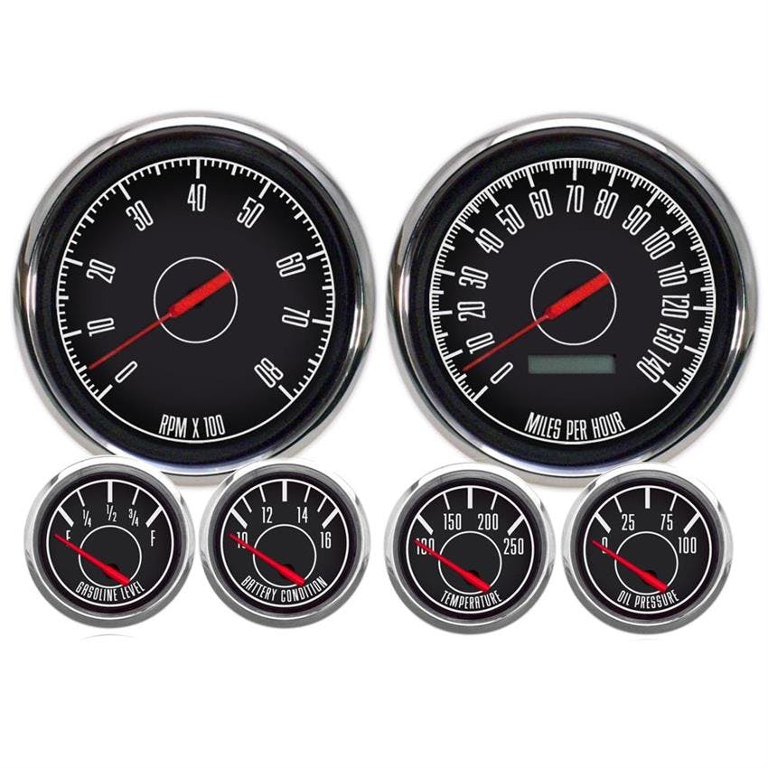 New Vintage USA 67651-01 6 Gauge Kit 1967 Series 4 3/8" Black