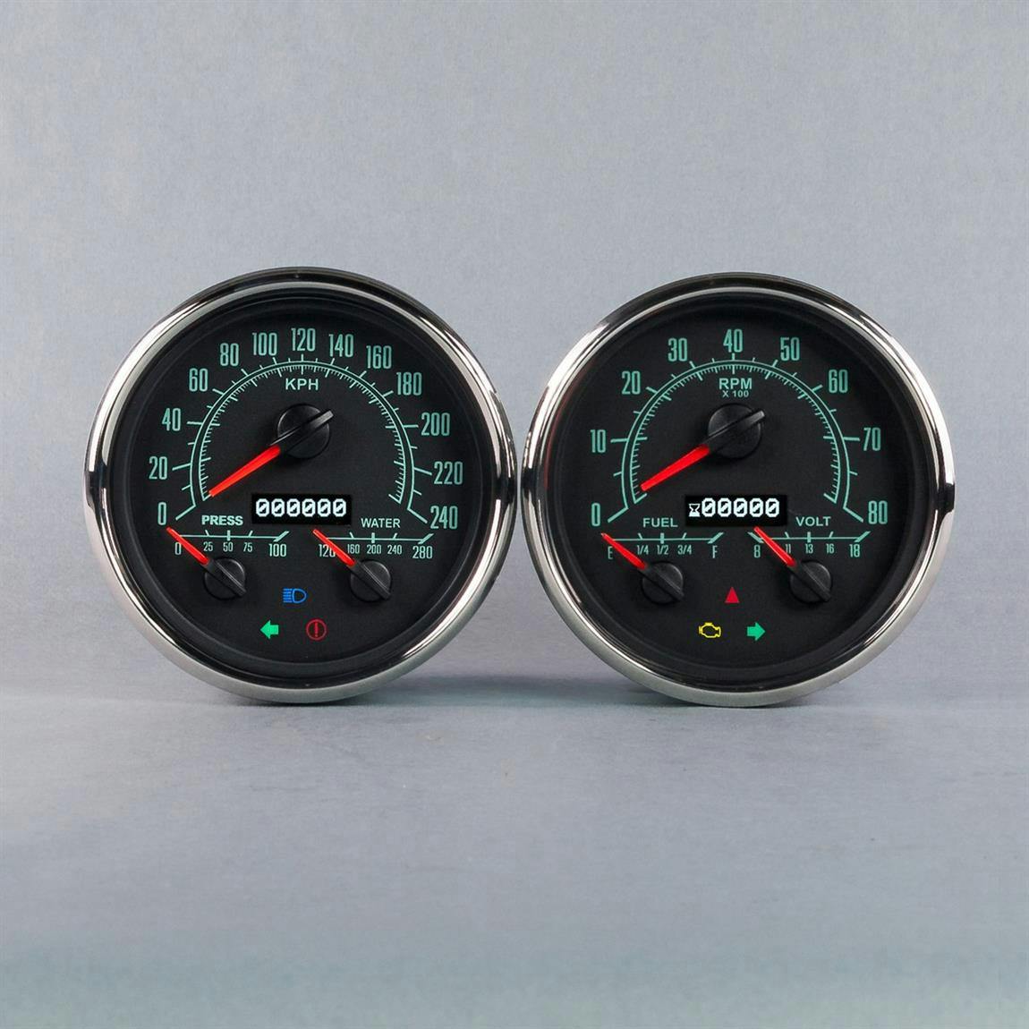 New Vintage USA 69257-01M 1969 Series 3in1 Gauges Black/Green KPH