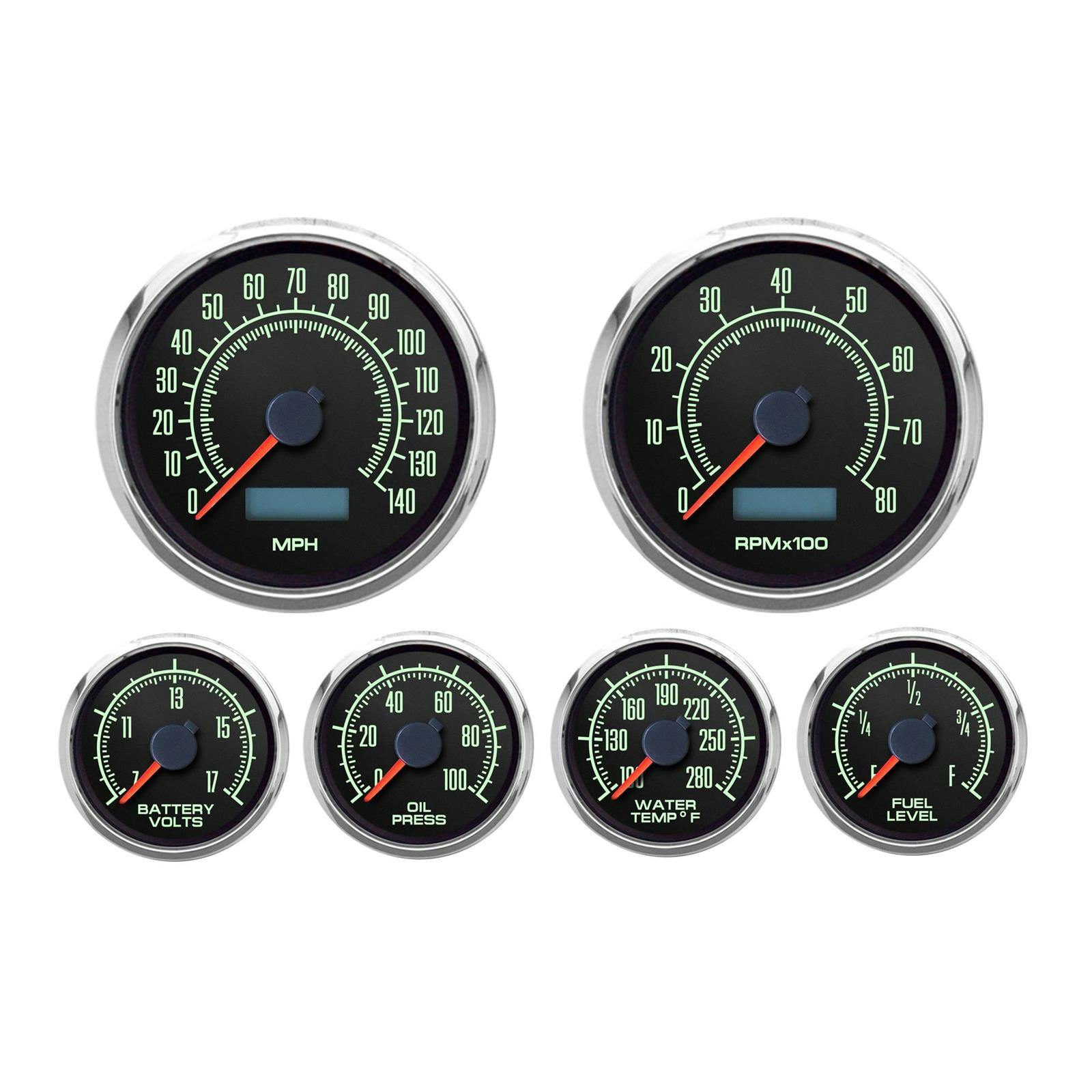 New Vintage USA 69649-01 6 Gauge Kit 1969 Series 3-7/16" Black