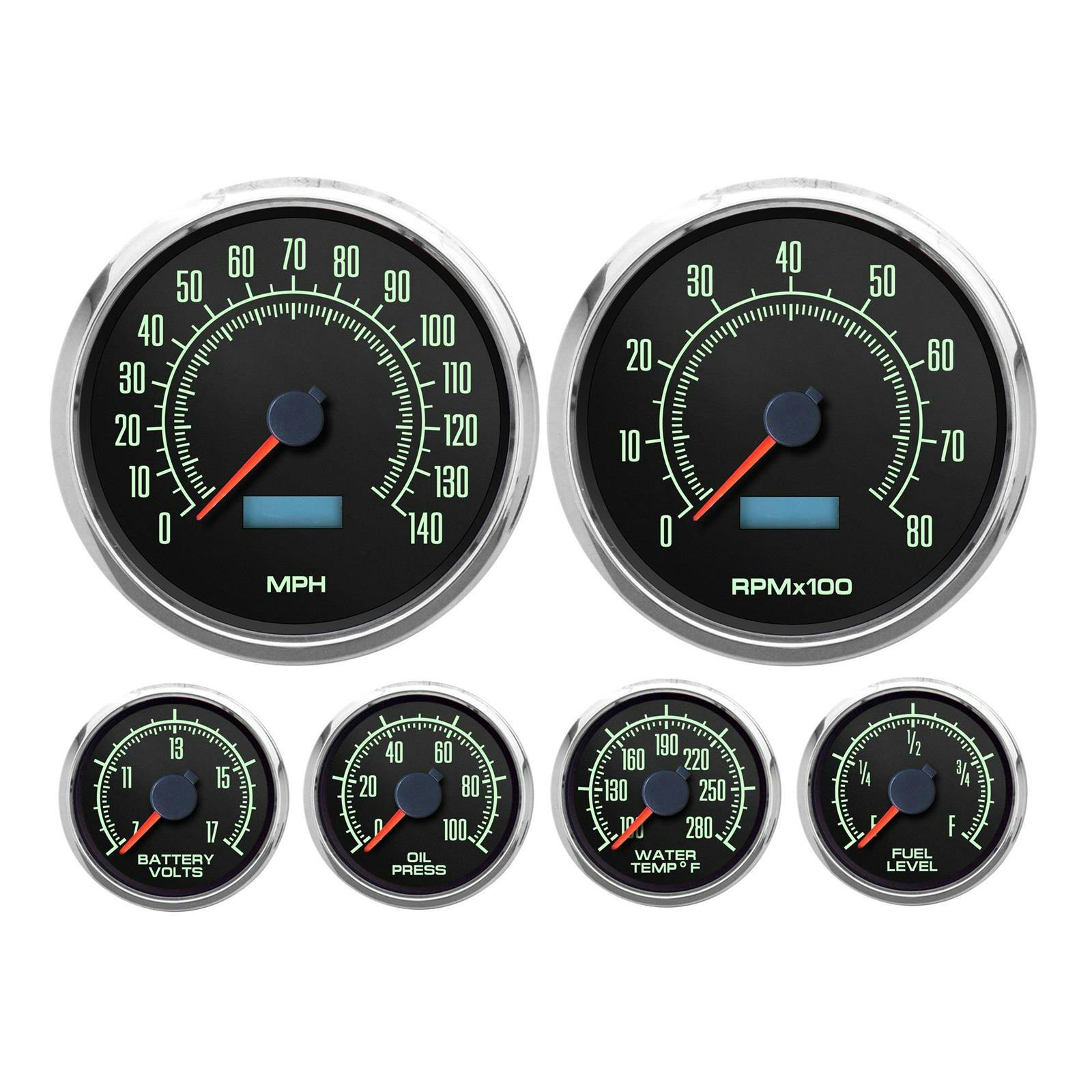 New Vintage USA 69659-01 6 Gauge Kit 1969 Series 4 3/8" Black