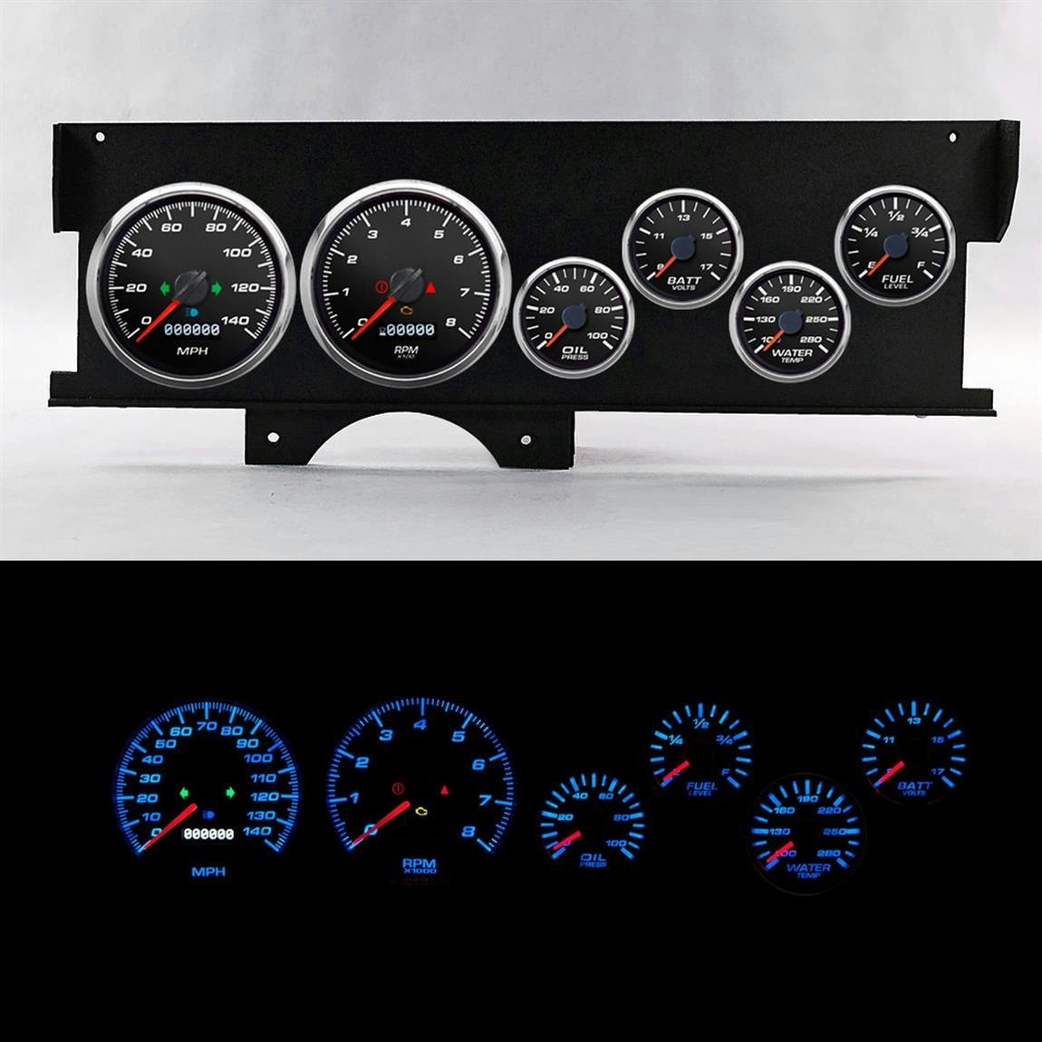 New Vintage USA 72020-01 70-72 Malibu Dash Perf. II Gauges, Black