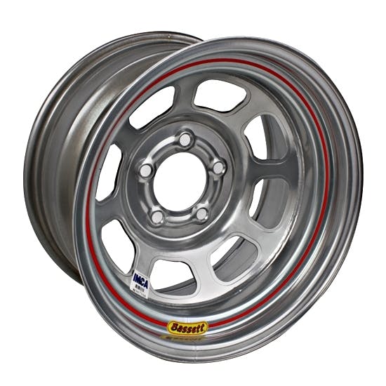 Bassett 58DF3IS 15X8 D-Hole 5x4.5 3 In Bckspc IMCA Silver Wheel
