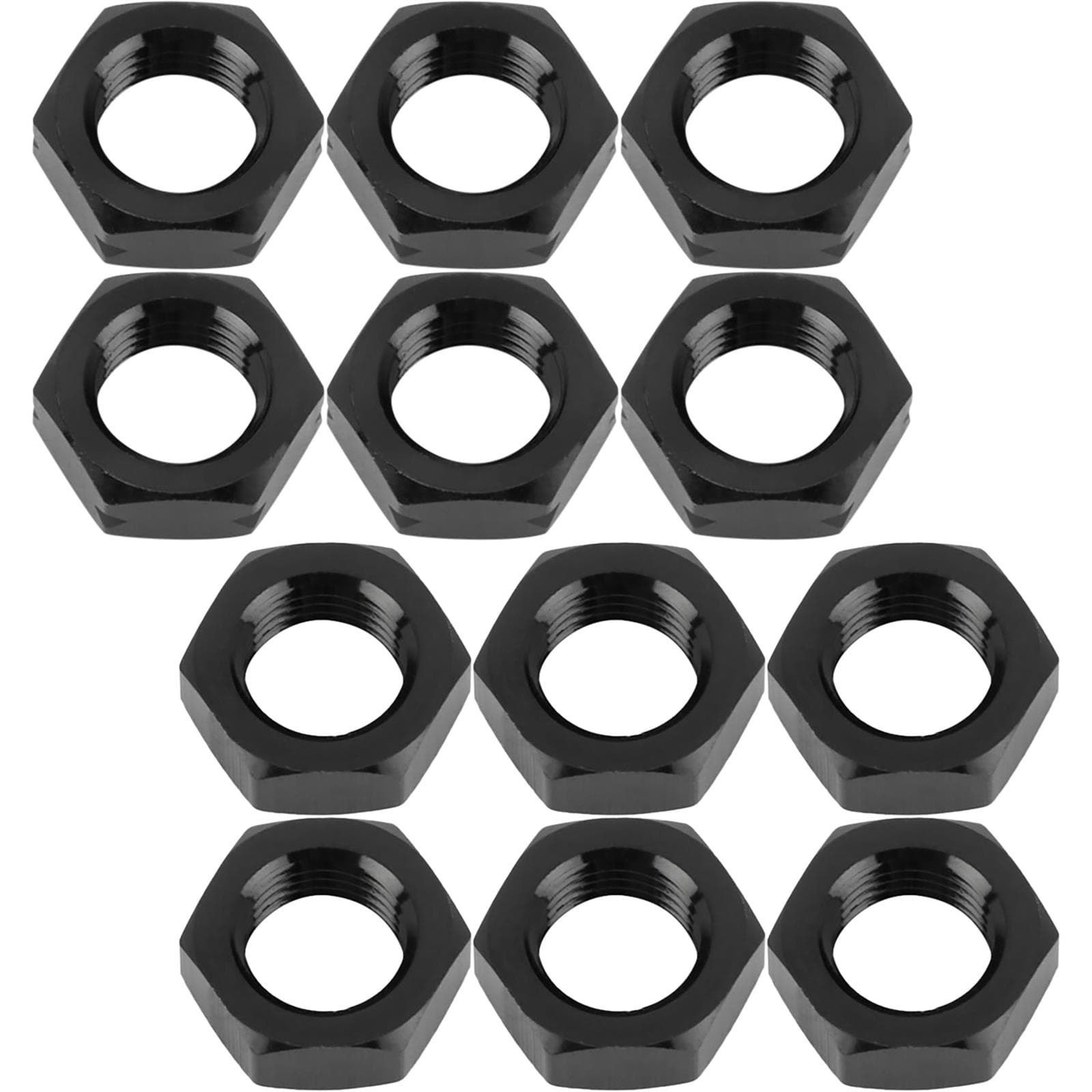 Black Aluminum Jam Nuts, 3/8-24 Thread, 12 Pack
